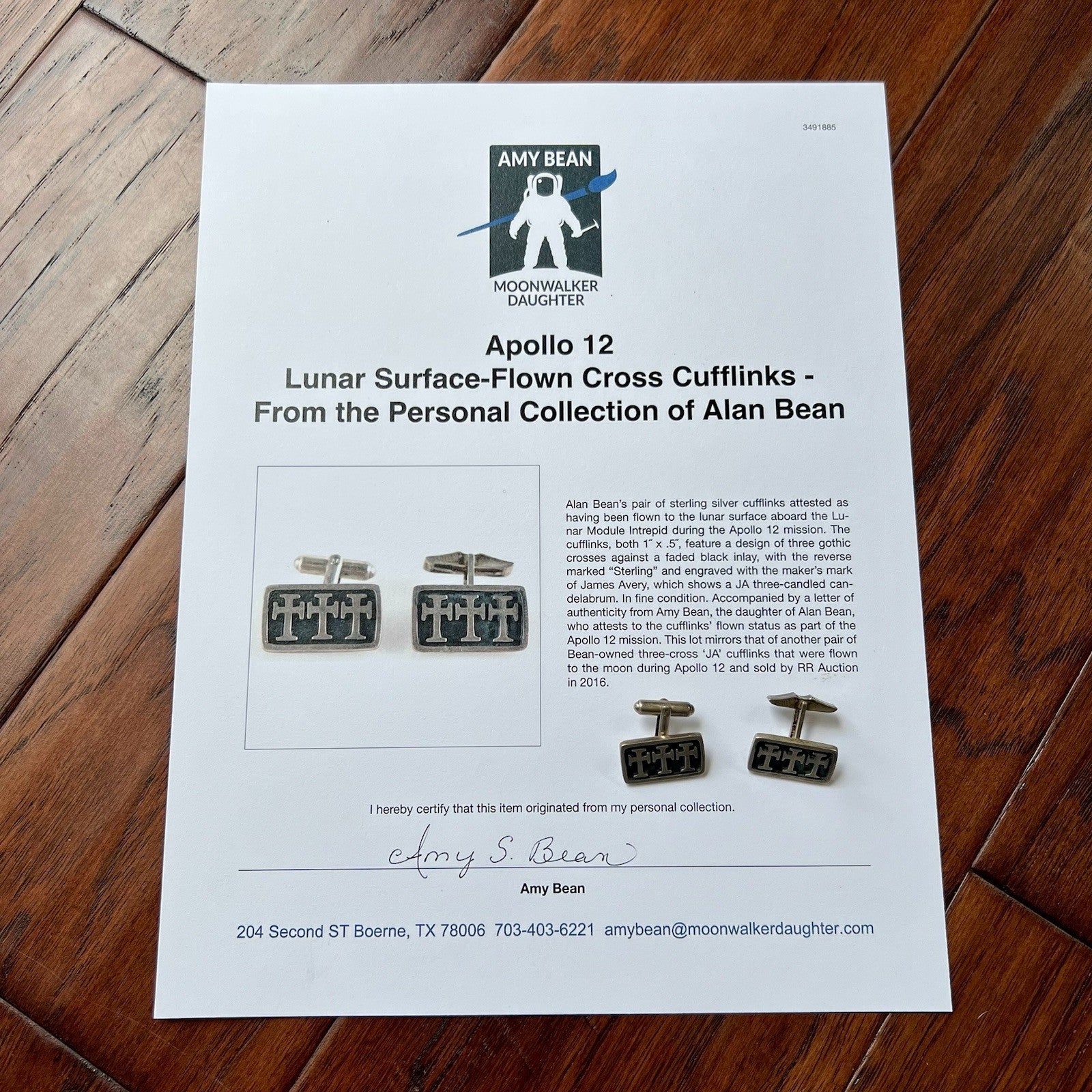 APOLLO 12 * LUNAR SURFACE FLOWN Cross Cufflinks * ALAN BEAN * MOON Autograph COA