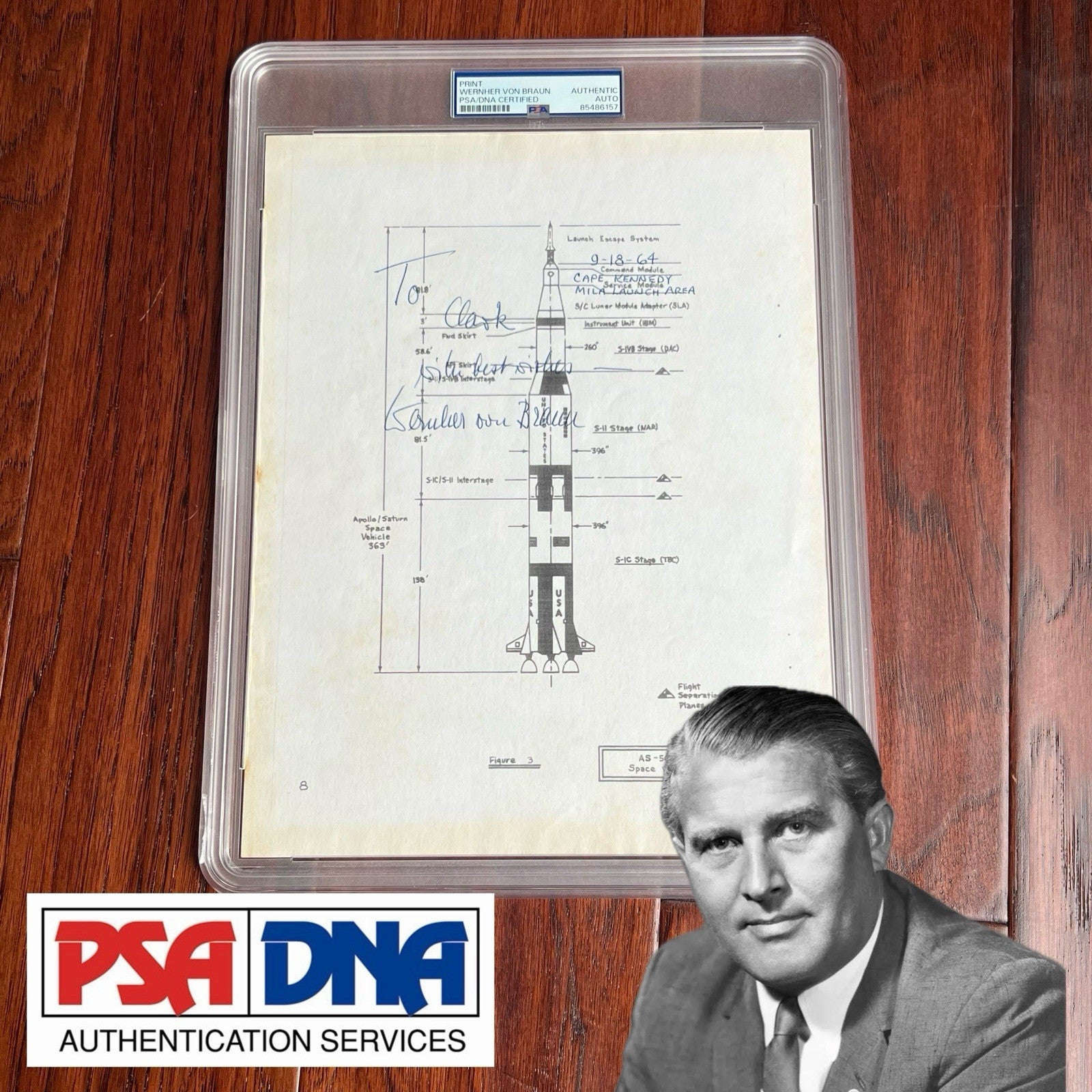 WERNHER VON BRAUN * PSA * Autograph SATURN ROCKET Schematic Signed * Sect'y Def