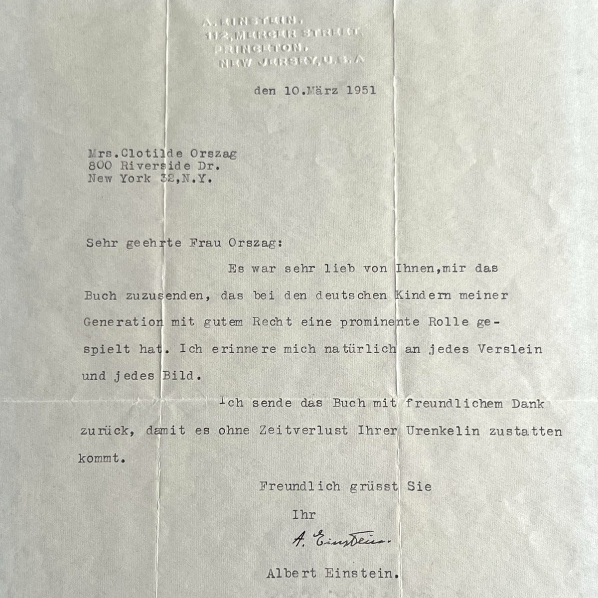 ALBERT EINSTEIN * PSA * Autograph Typewritten Letter Signed * 1951