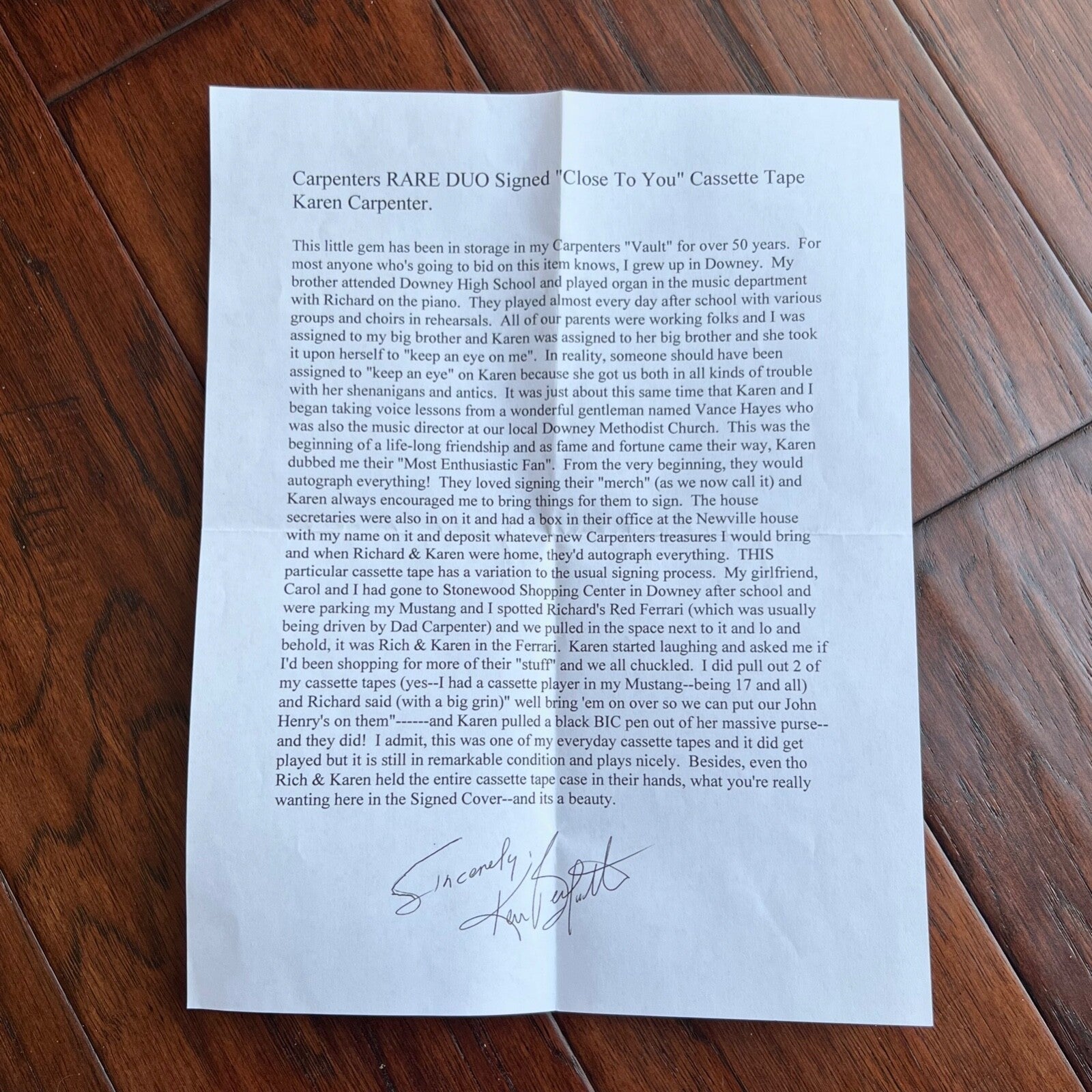 CARPENTERS * JSA * Karen & Richard Autograph CLOSE TO YOU Cassette  Tape SIGNED