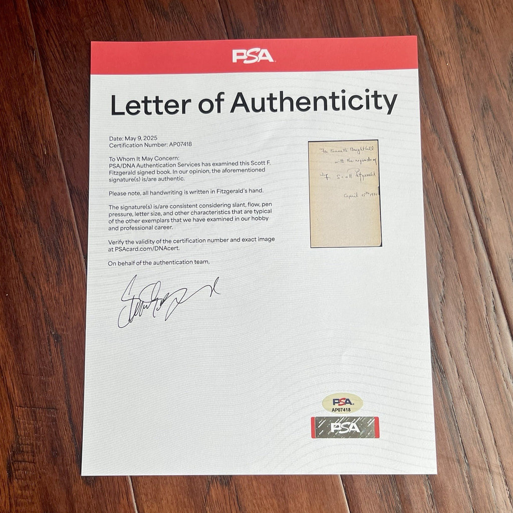 F. SCOTT FITZGERALD * PSA * 1st Ed Autograph THIS SIDE OF PARADISE Book Signed