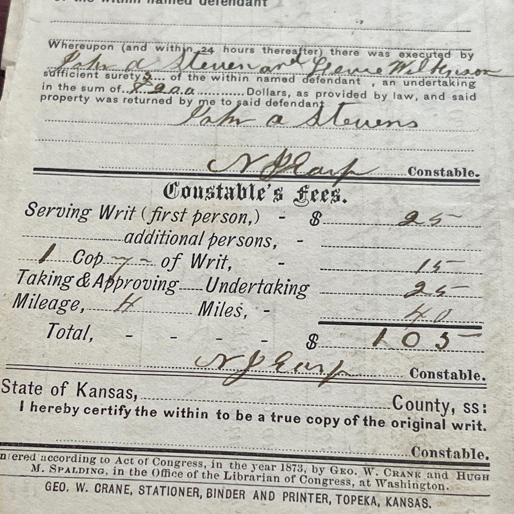 NEWTON EARP * PSA * Western Lawman AUTOGRAPH Sheriff's Writ SIGNED * WYATT EARP