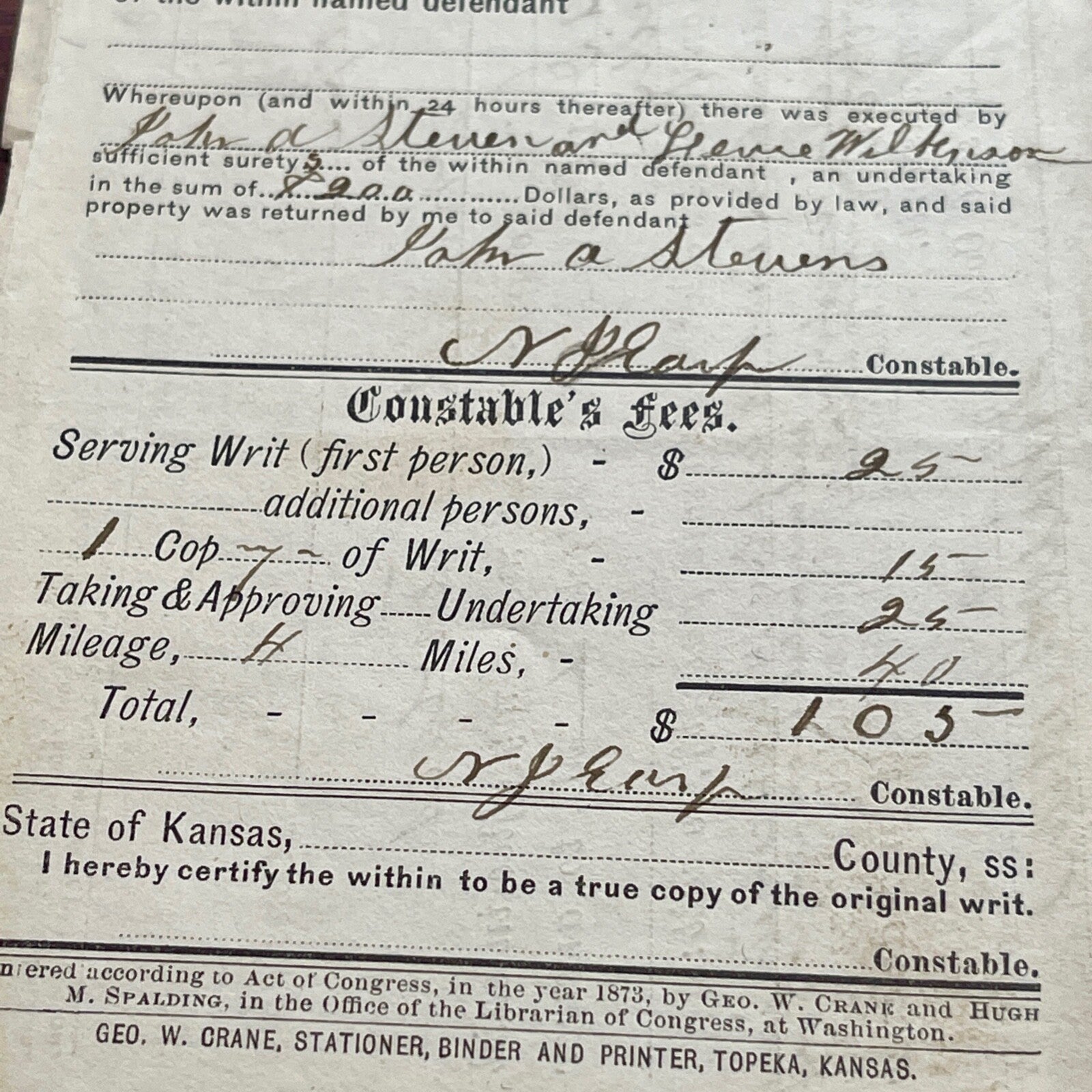 NEWTON EARP * PSA * Western Lawman AUTOGRAPH Sheriff's Writ SIGNED * WYATT EARP