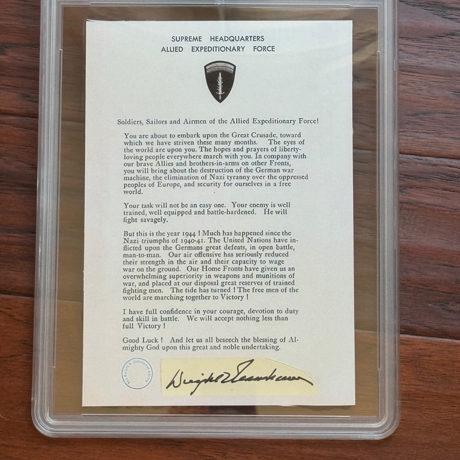 DWIGHT D. EISENHOWER * PSA * Autograph Custom Card D Day Orders Signed * WWII