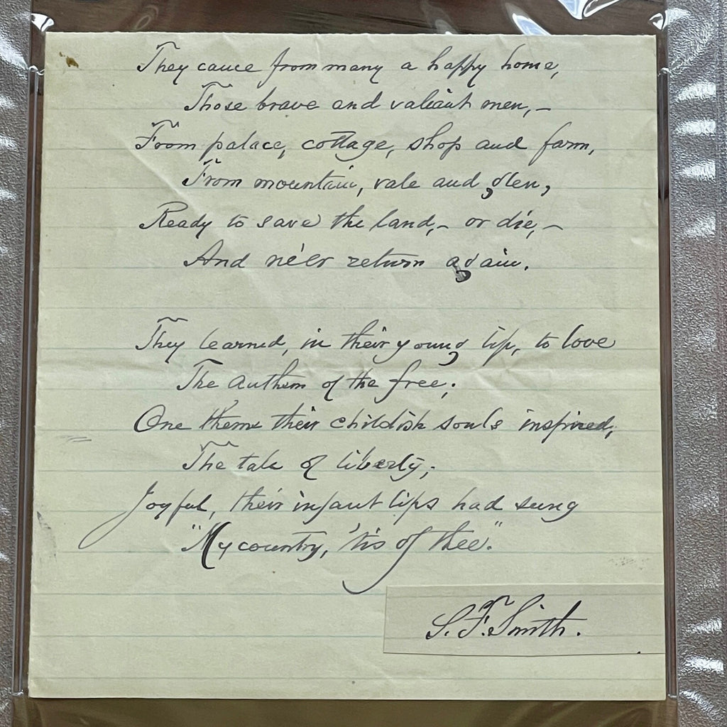 SAMUEL FRANCIS SMITH * PSA * AMERICA / My Country 'Tis of Thee AUTOGRAPH Signed