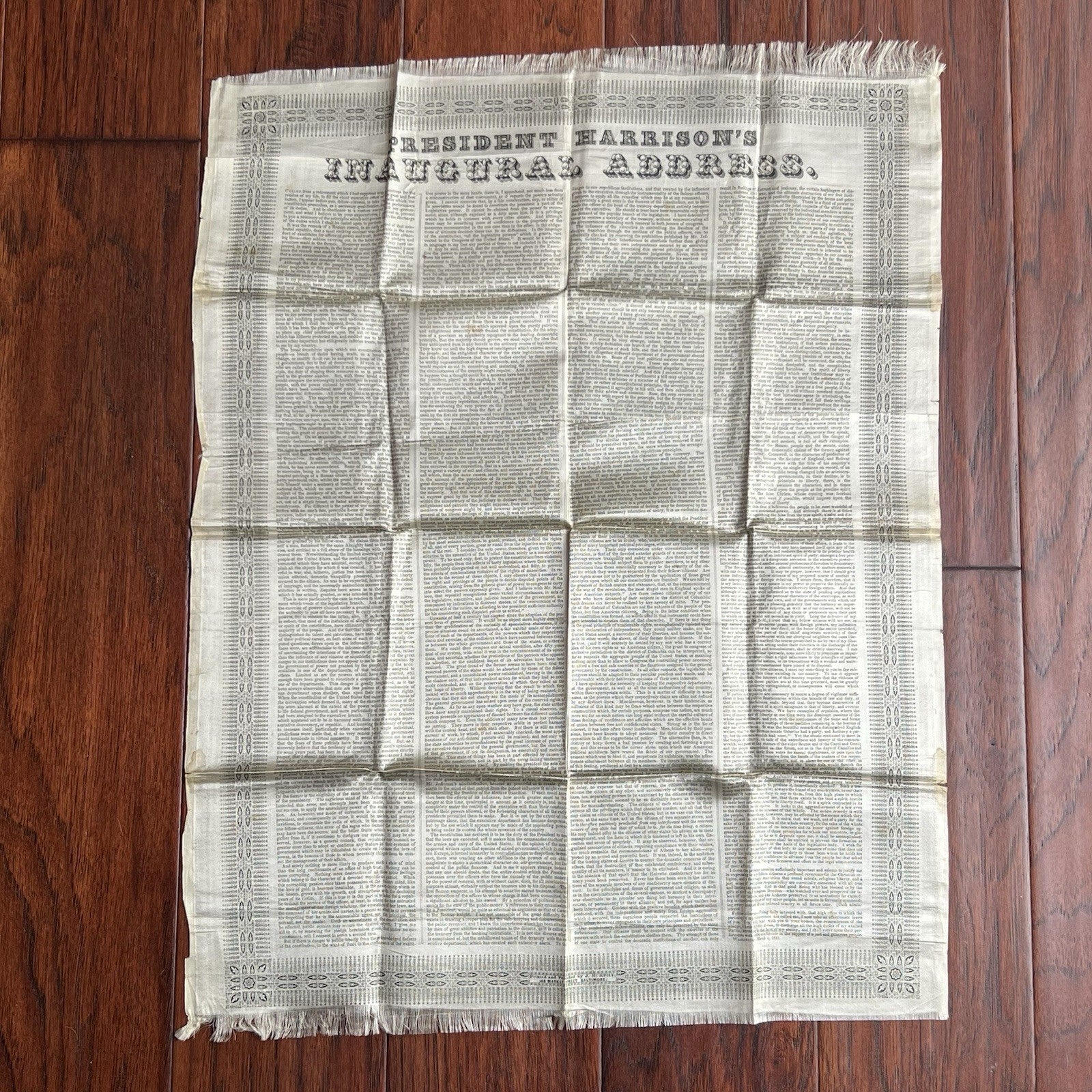 WILLIAM HENRY HARRISON * Silk Printed Broadside of Inaugural Address Ephemera