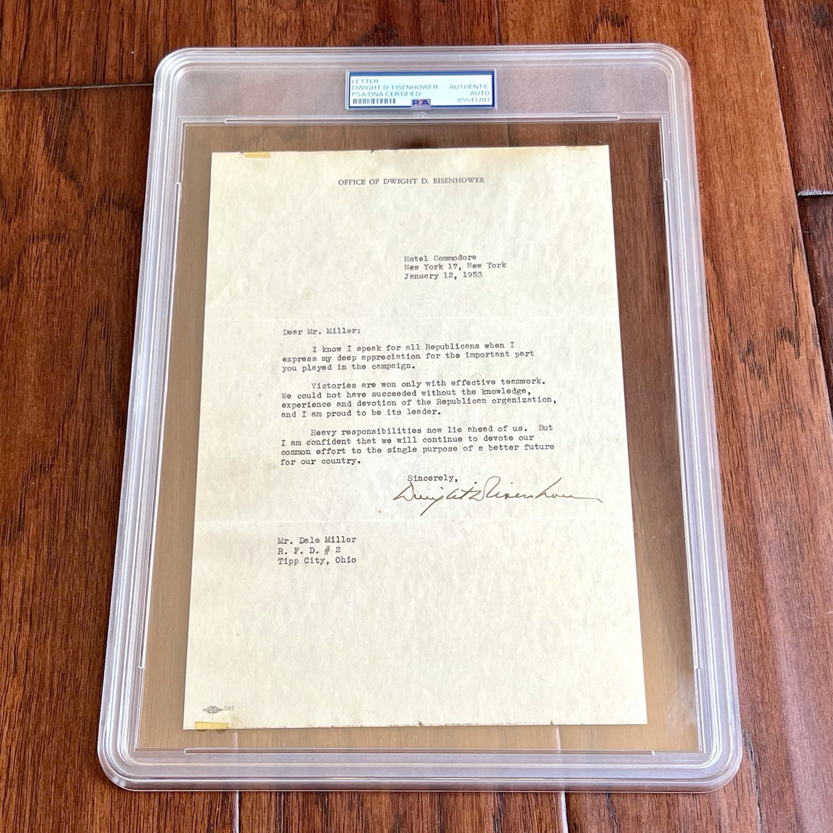 DWIGHT D. EISENHOWER * PSA * Autograph Letter Signed 8 DAYS BEFORE INAUGURATION