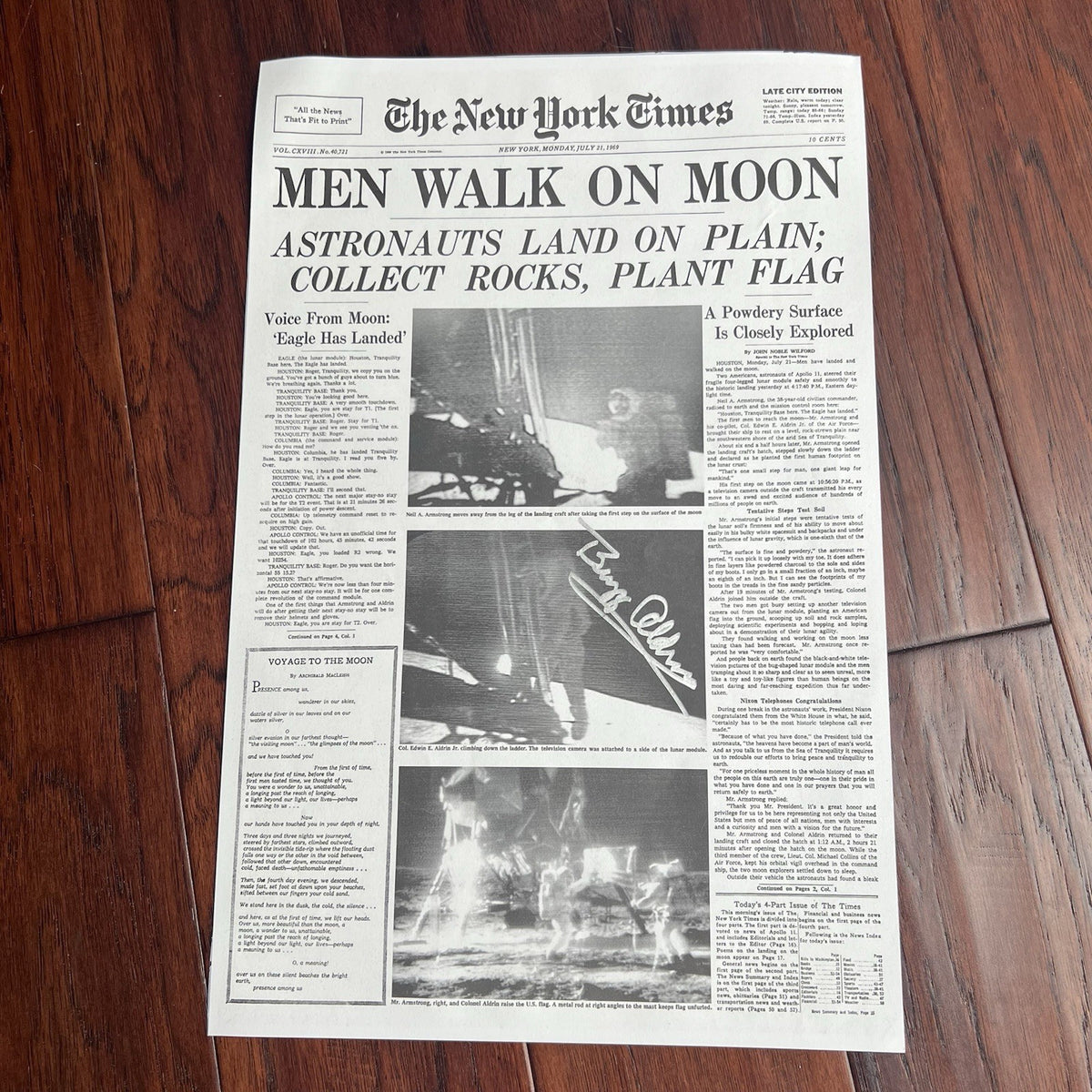 BUZZ ALDRIN * PSA * Signed New York Times Front Page Apollo 11 Autograph Poster