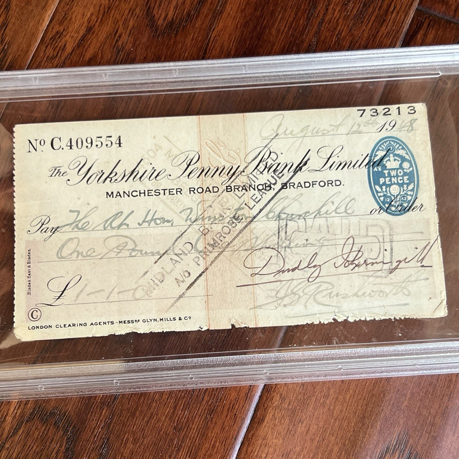 WINSTON S. CHURCHILL * PSA * Autograph BANK CHECK Endorsement Signed * UK PM