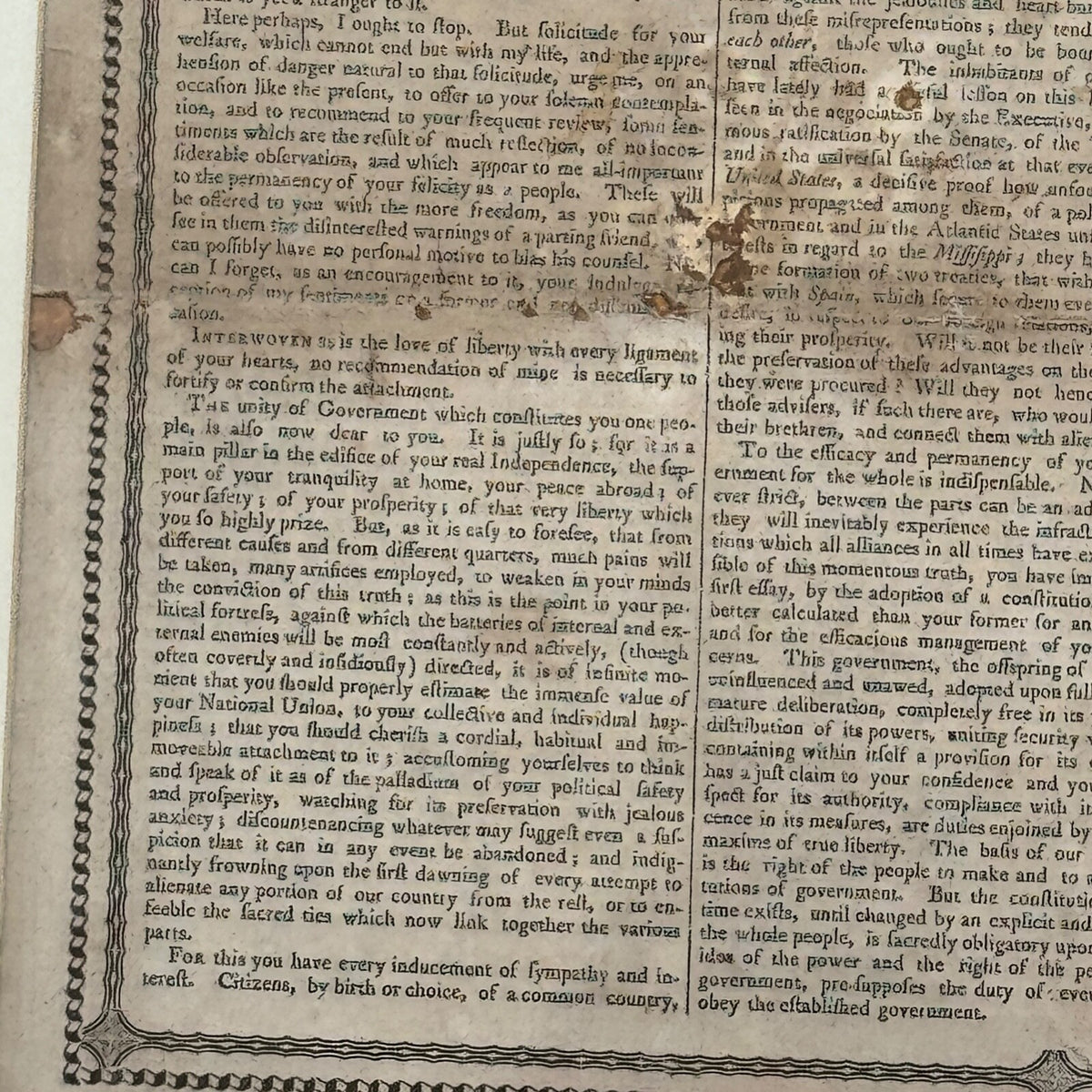 GEORGE WASHINGTON Scarce "FAREWELL ADDRESS" Printed Broadside Circa 1800