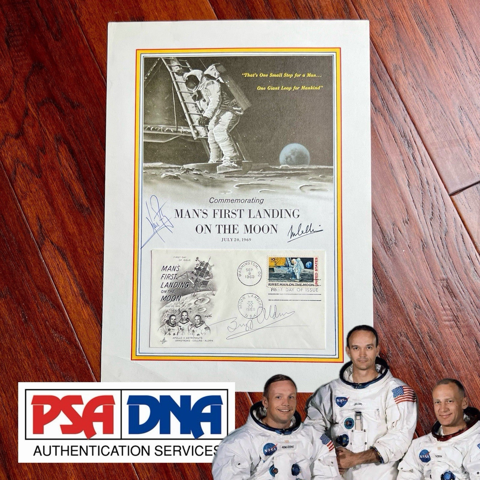 APOLLO 11 * Neil Armstrong Crew Signed ONE SMALL STEP Autograph Presentation FDC