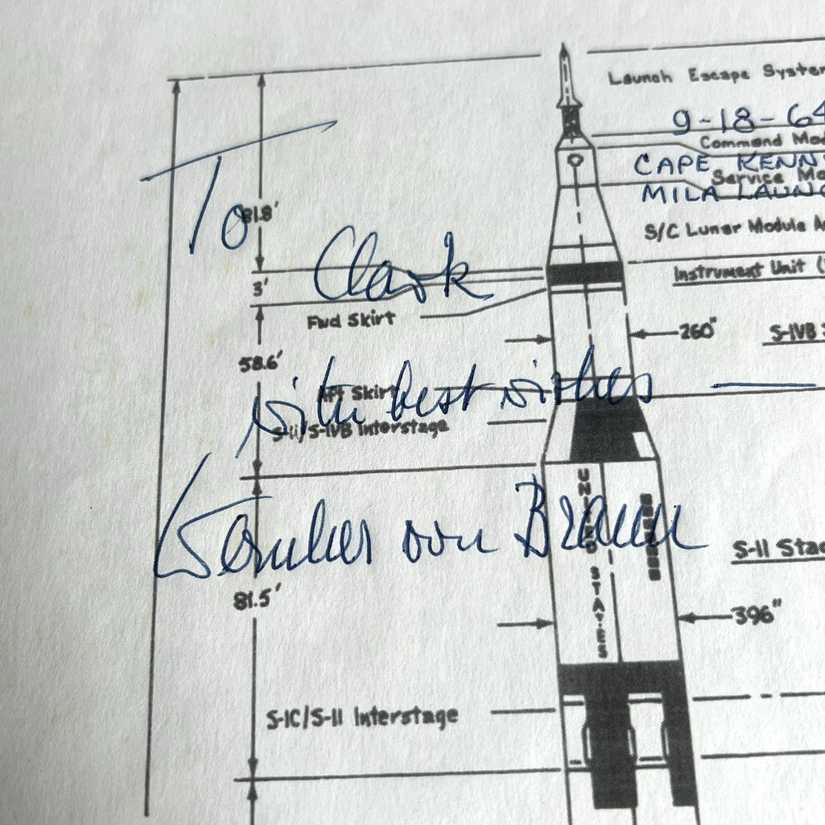 WERNHER VON BRAUN * PSA * Autograph SATURN ROCKET Schematic Signed * Sect'y Def