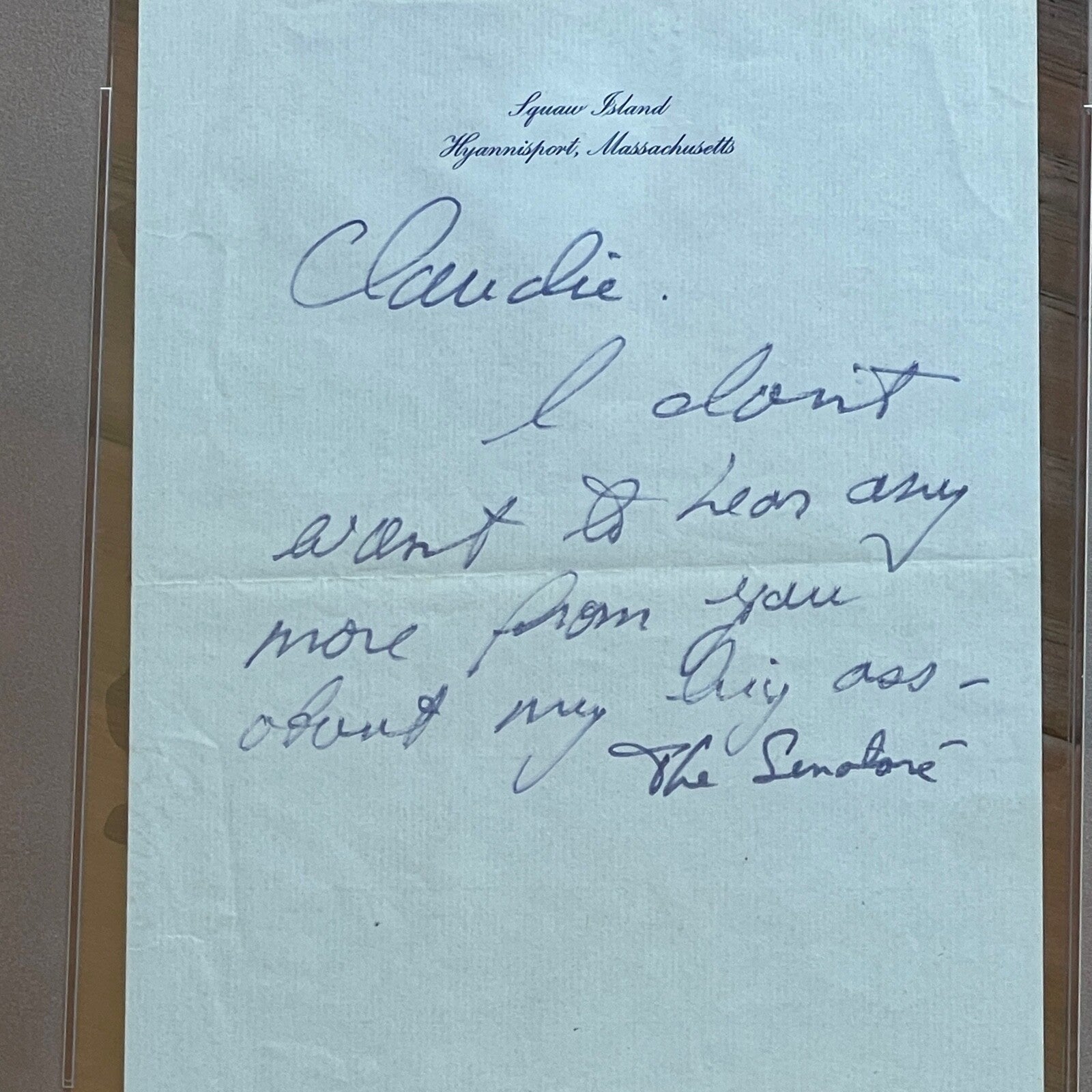 TED KENNEDY * PSA * Humorous "My Big Ass" AUTOGRAPH Note SIGNED * "The Senatoré"