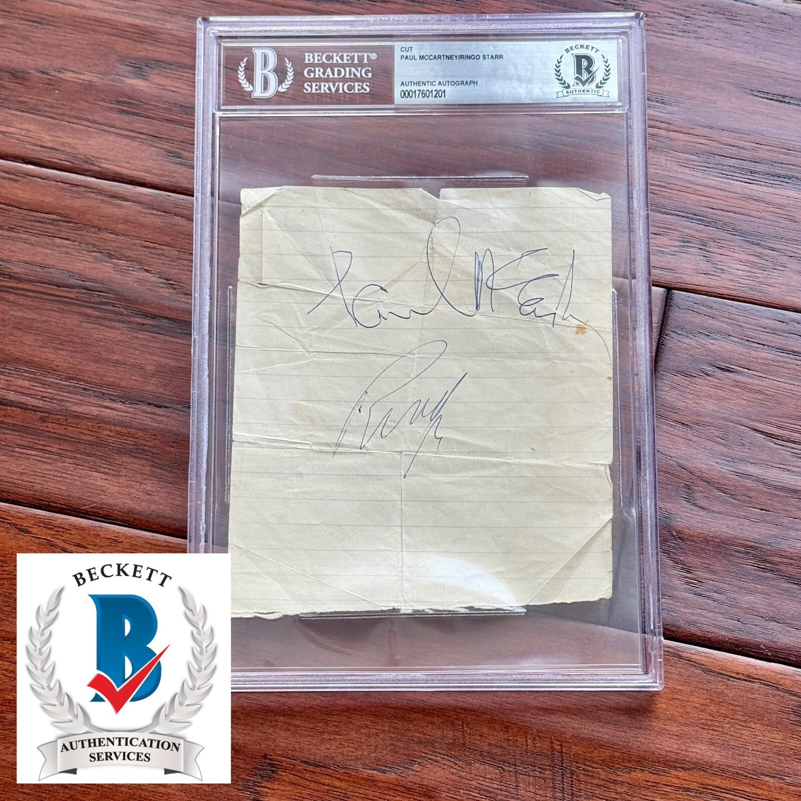 PAUL MCCARTNEY & RINGO STARR * Beckett Bas * PROOF Signed Cut Autograph Beatles