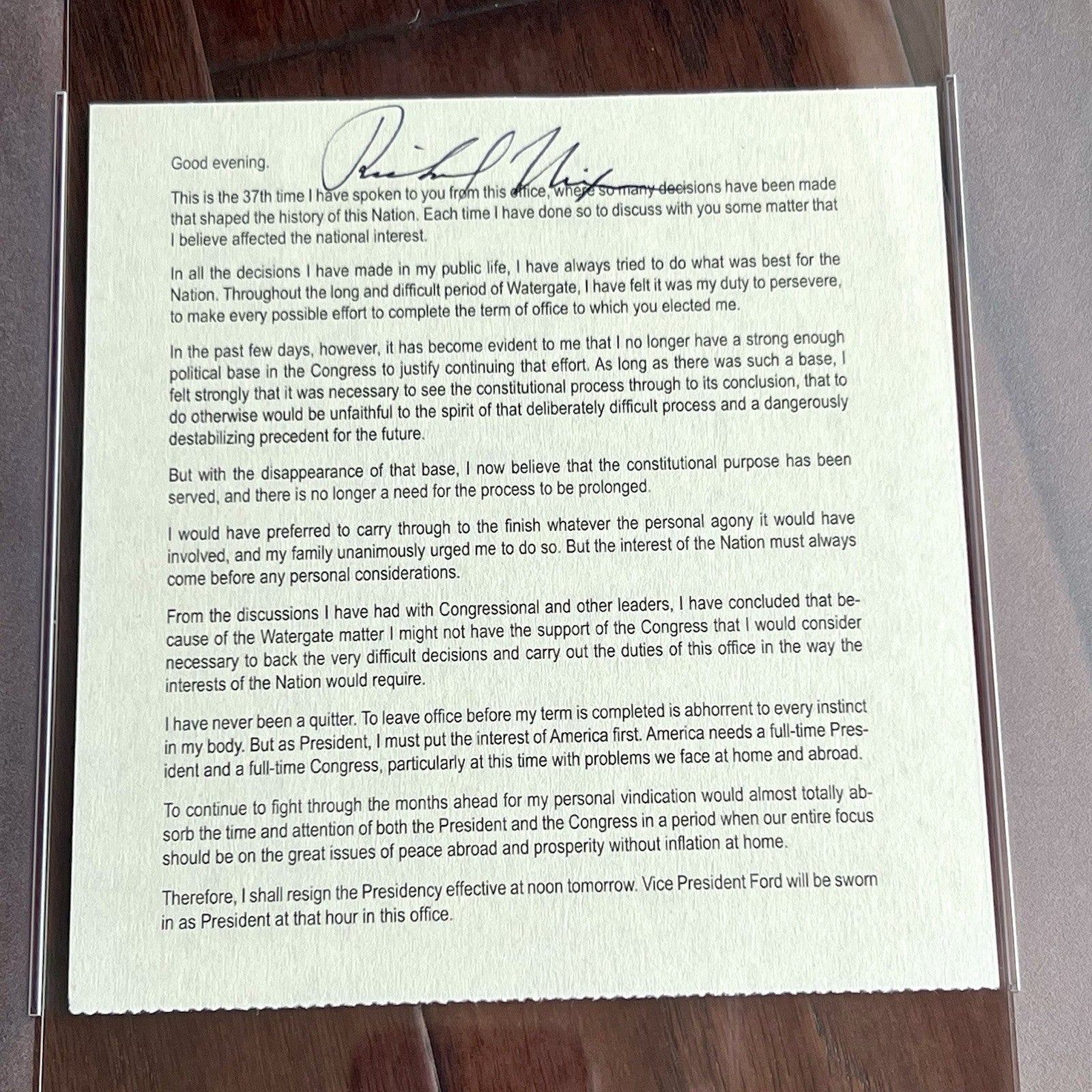 RICHARD NIXON * PSA * Autograph RESIGNATION SPEECH Signed Slab * President