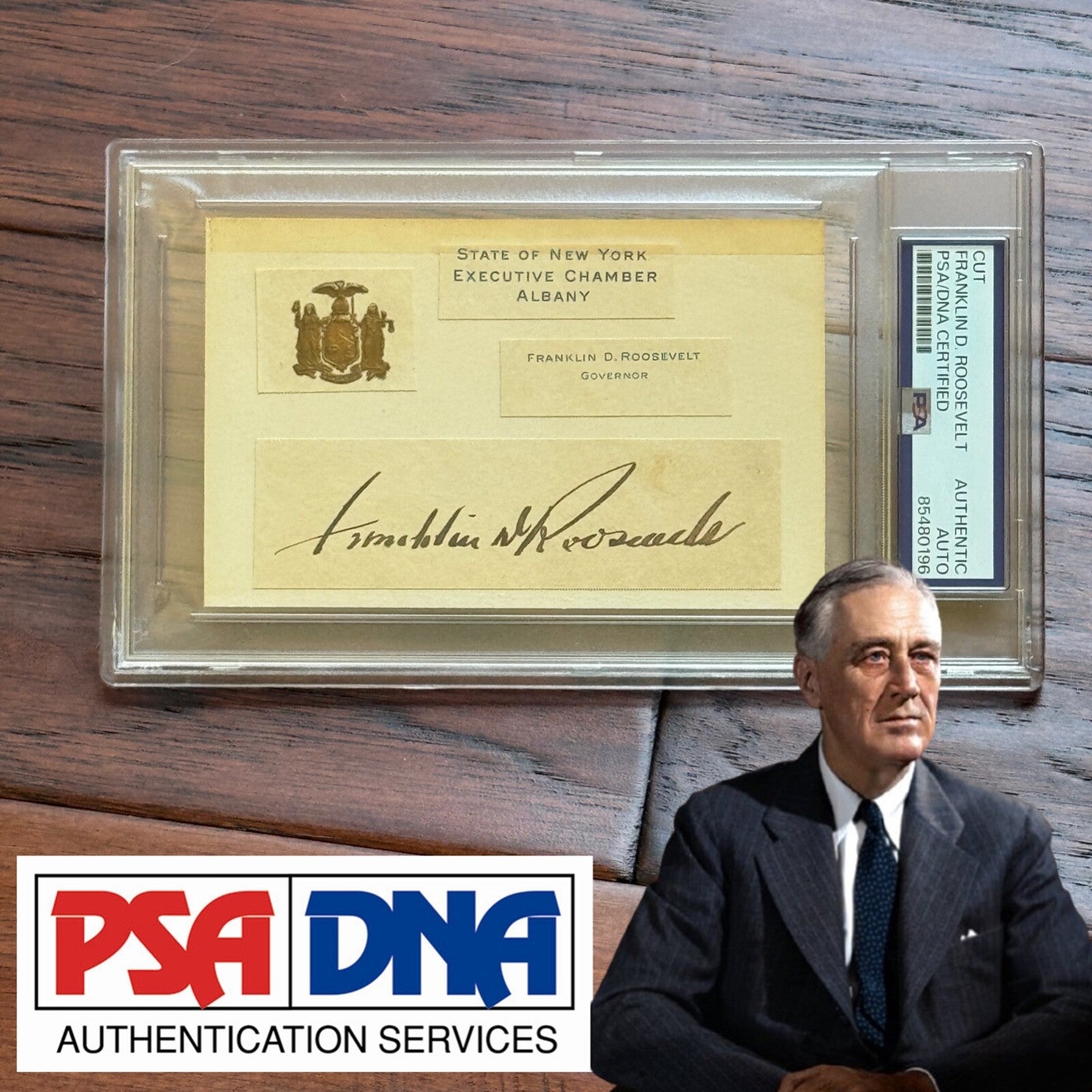 FRANKLIN D. ROOSEVELT * PSA * Autograph Cut Signature Card as NY Governor * FDR