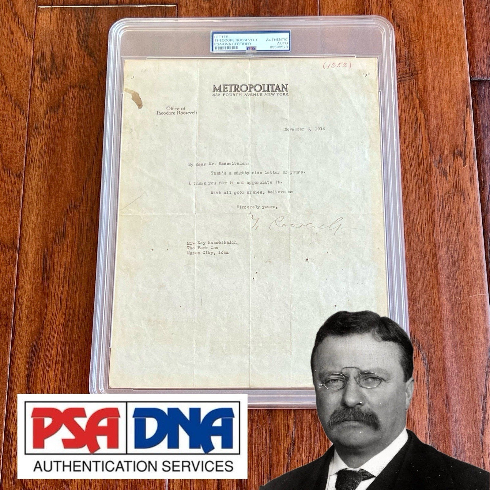 THEODORE ROOSEVELT * PSA * Autograph METROPOLITAN Letter Signed * 1916