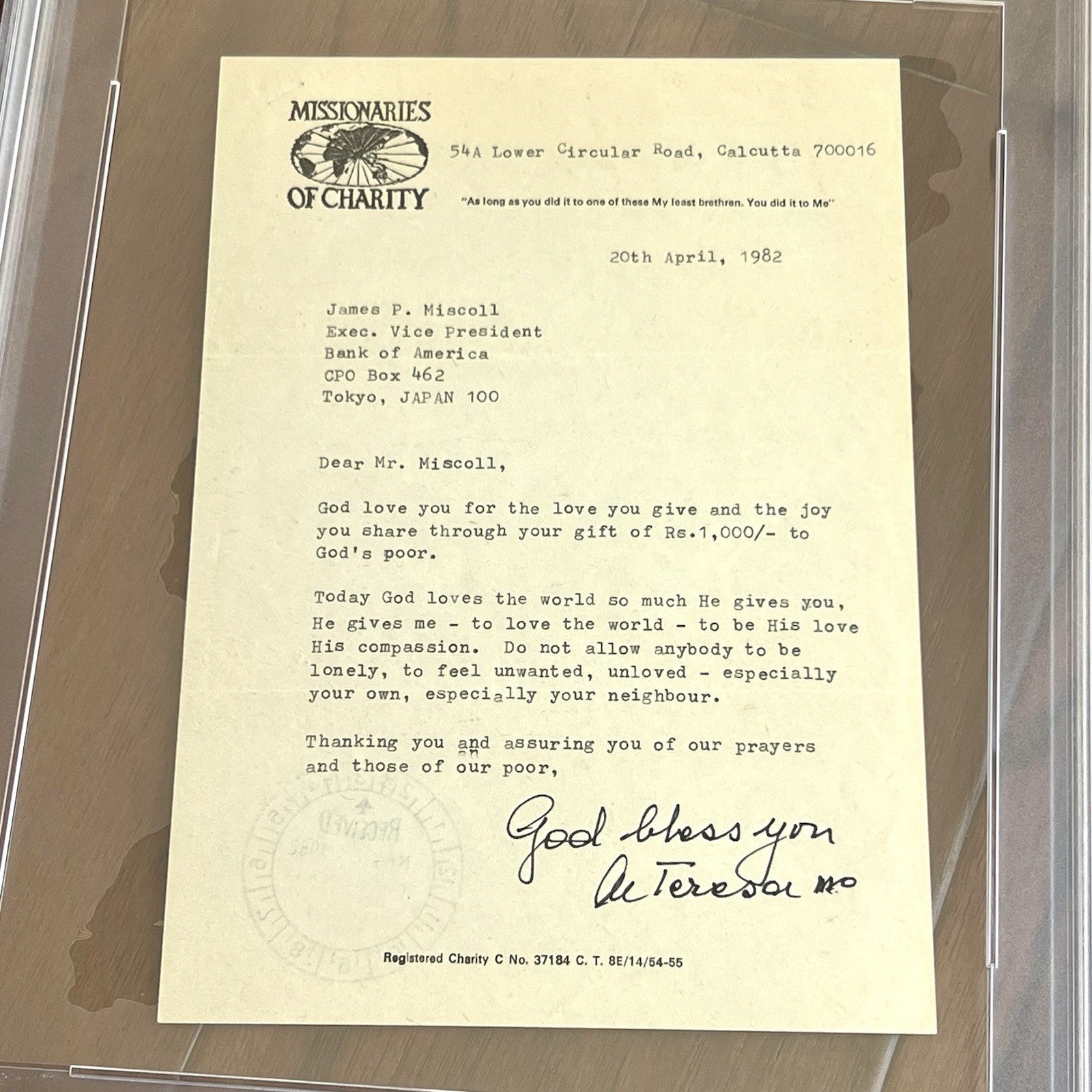 MOTHER TERESA * PSA * Autograph MISSIONARIES Letter SIGNED * Catholic SAINT