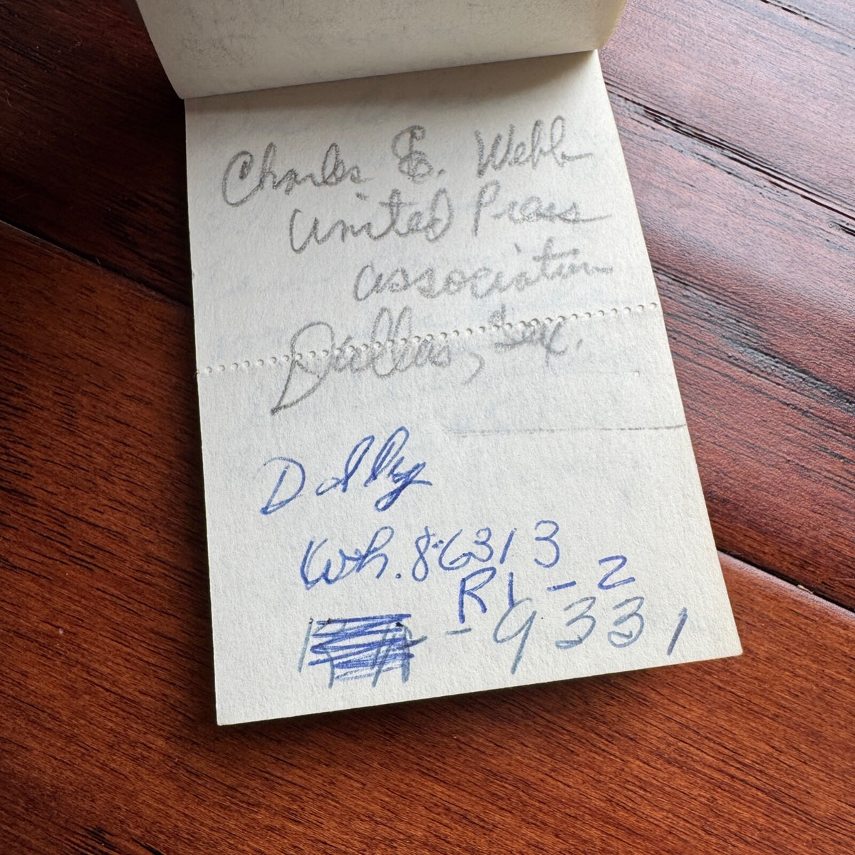 JACK RUBY * BAS * Oswald Shooter Mini HANDWRITTEN NOTEPAD * not Autograph Signed