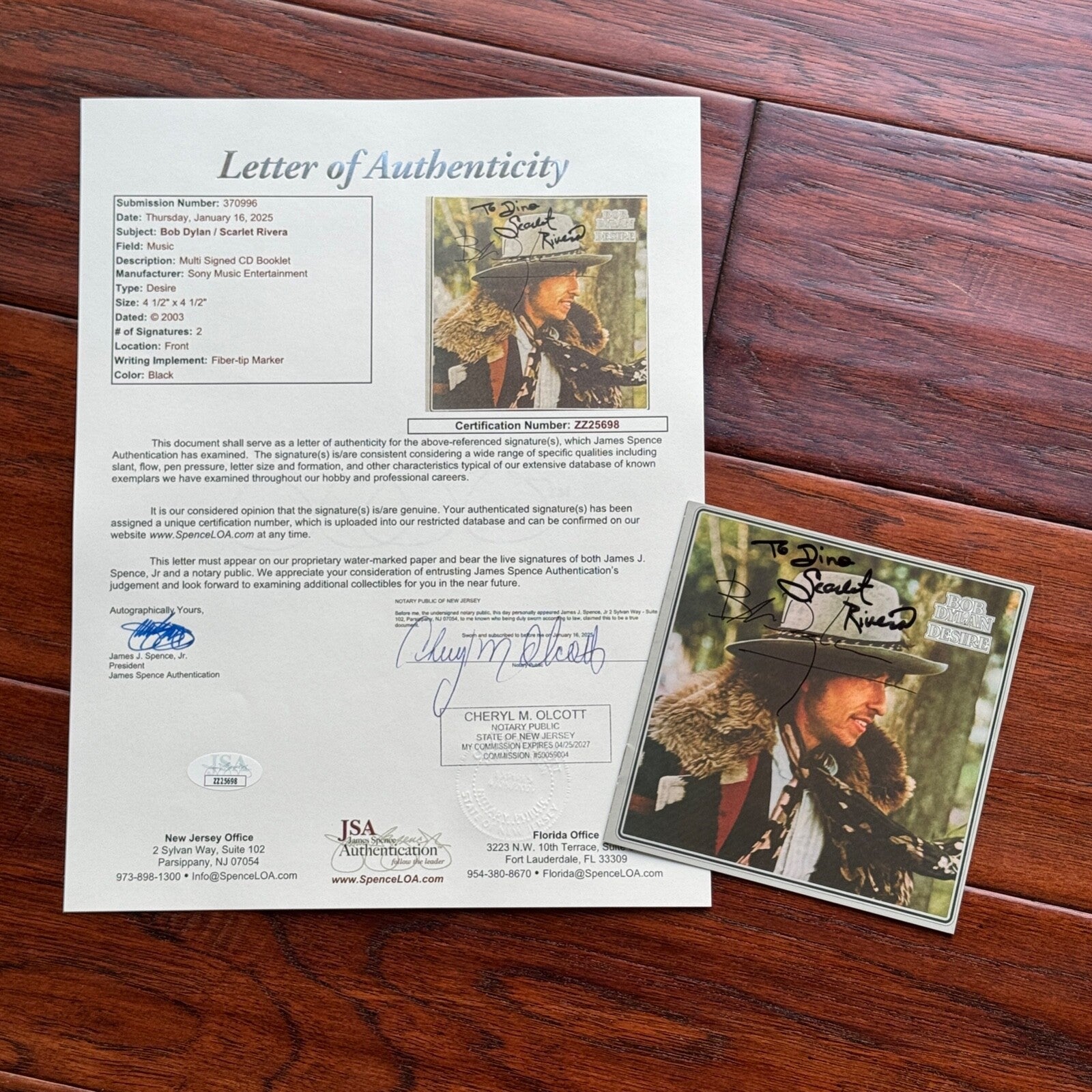 BOB DYLAN * JSA * Autograph "DESIRE" CD Cover Signed * Scarlet Rivera