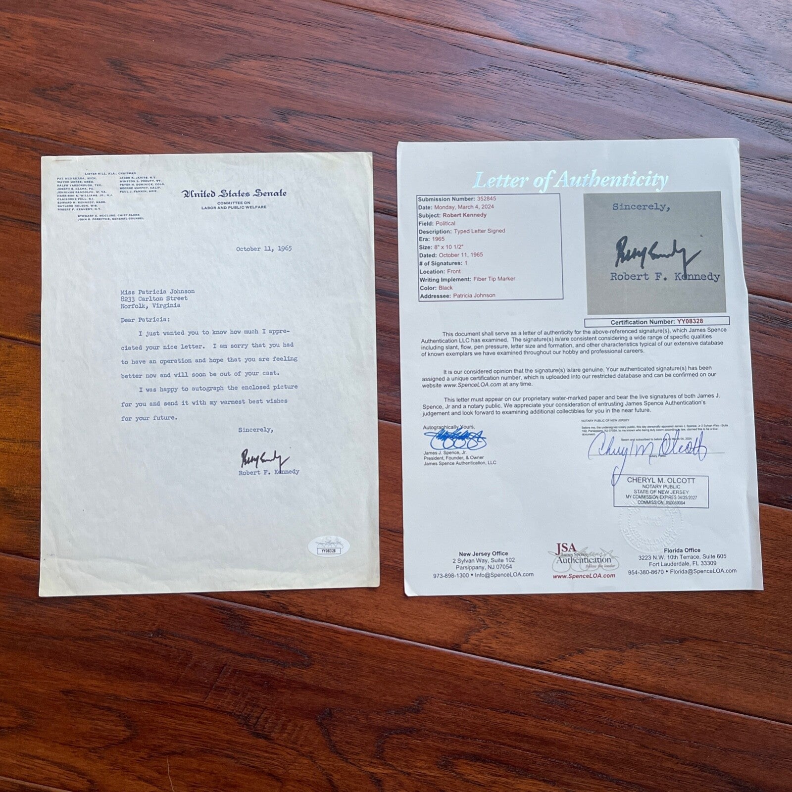 ROBERT F. KENNEDY * JSA * Autograph U.S. SENATE Letter SIGNED * RFK