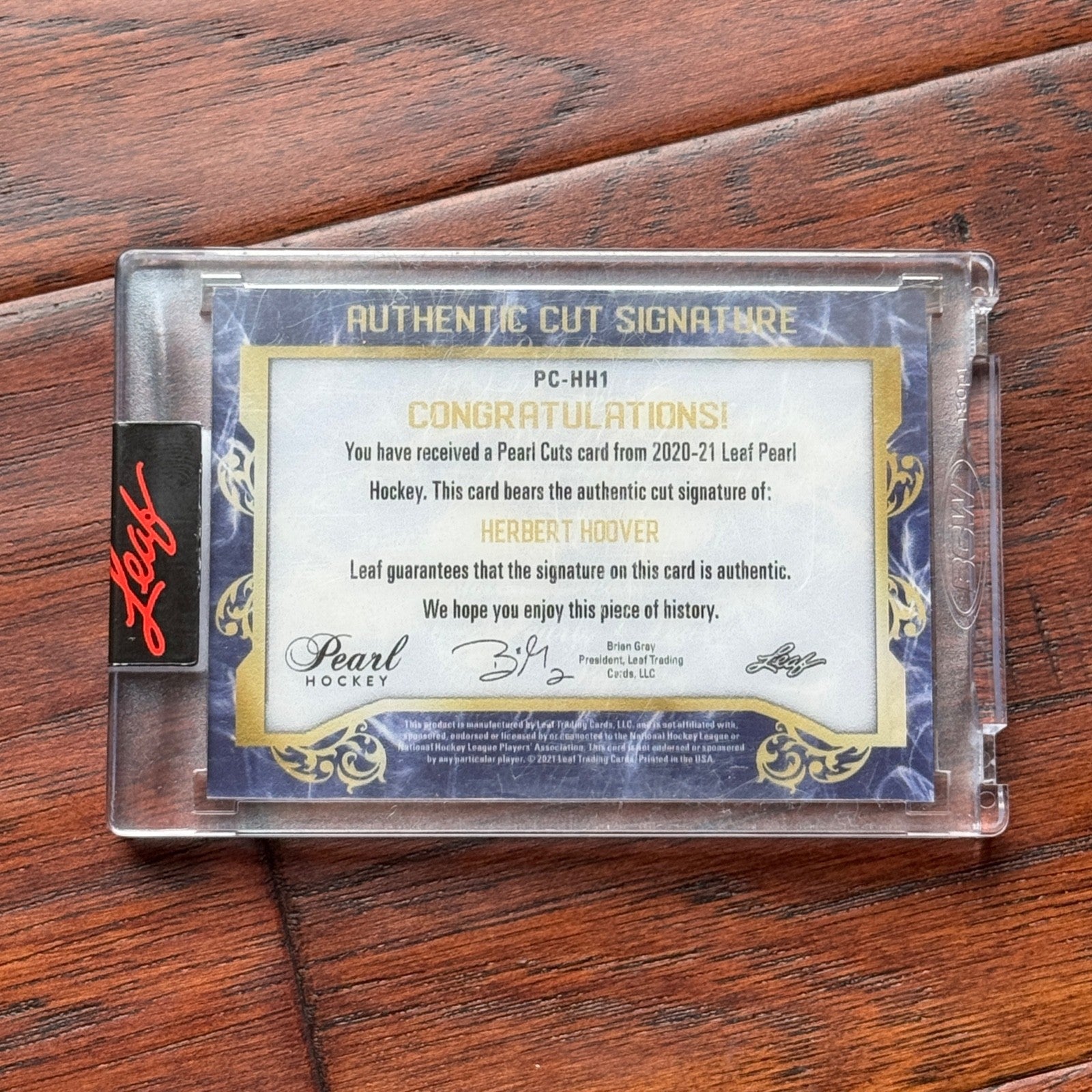 HERBERT HOOVER * Leaf * PEARL CUTS Autograph Cut Signature Signed Slab