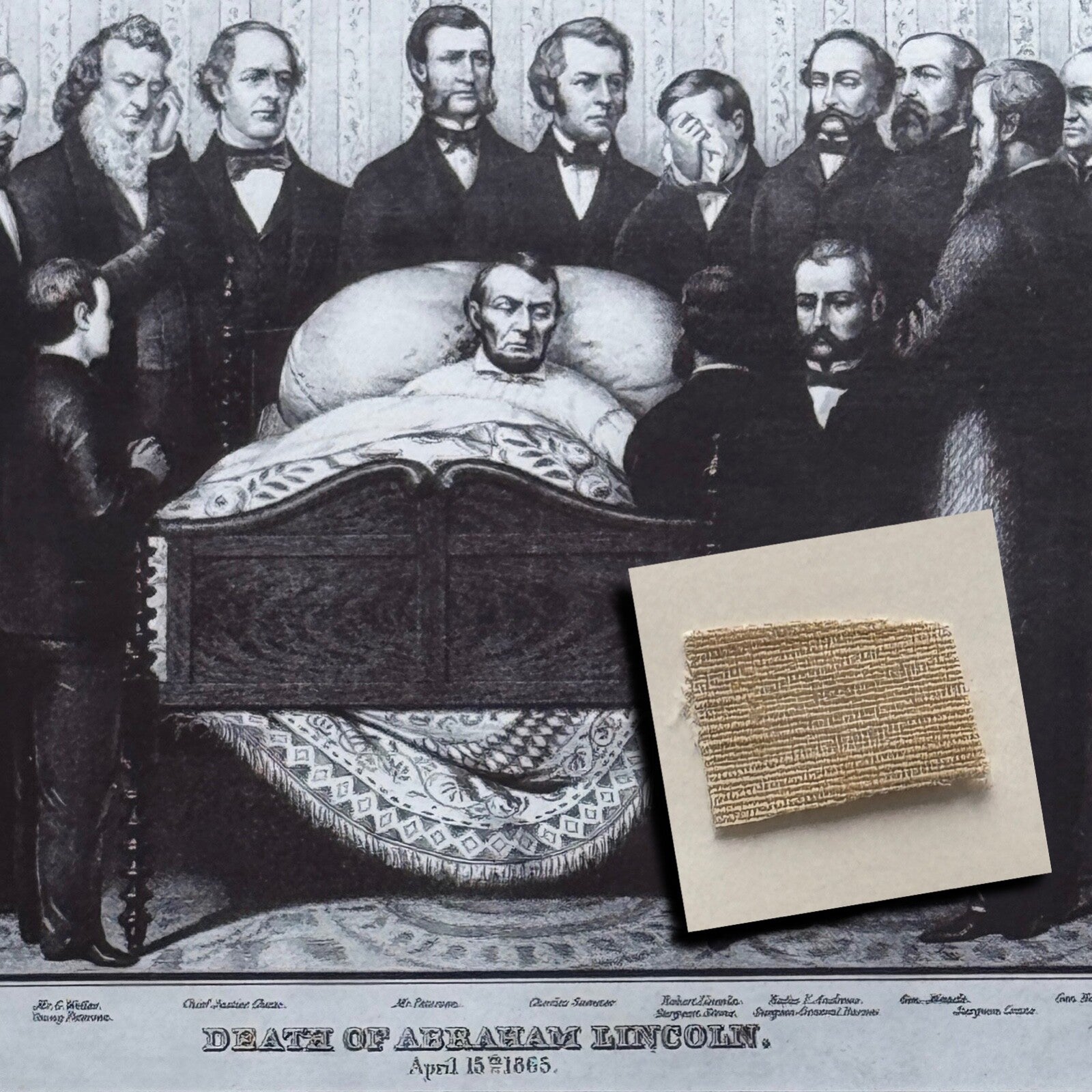 ABRAHAM LINCOLN * ASSASSINATION BEDSHEET Relic * Deathbed Blood Stained Artifact