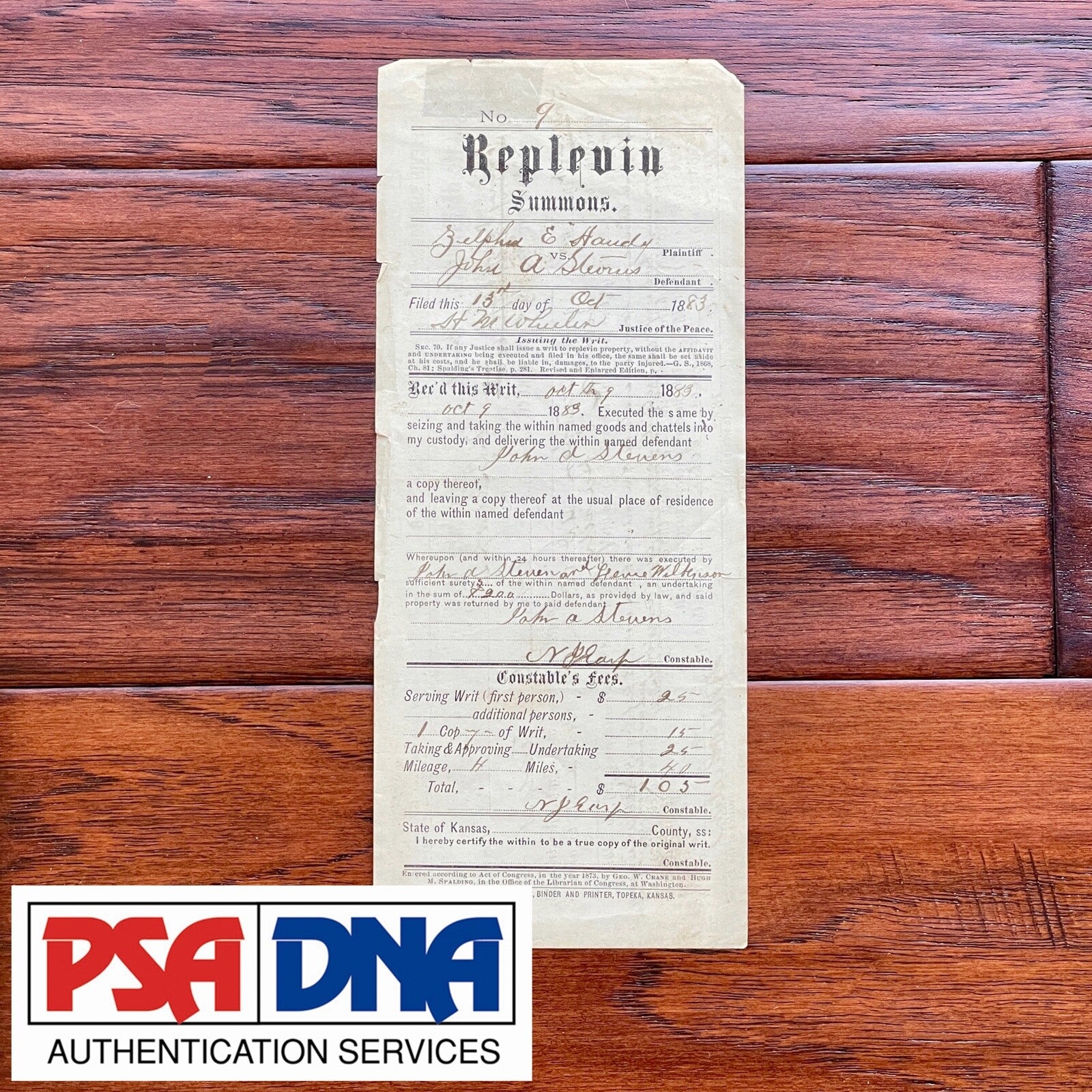 NEWTON EARP * PSA * Western Lawman AUTOGRAPH Sheriff's Writ SIGNED * WYATT EARP