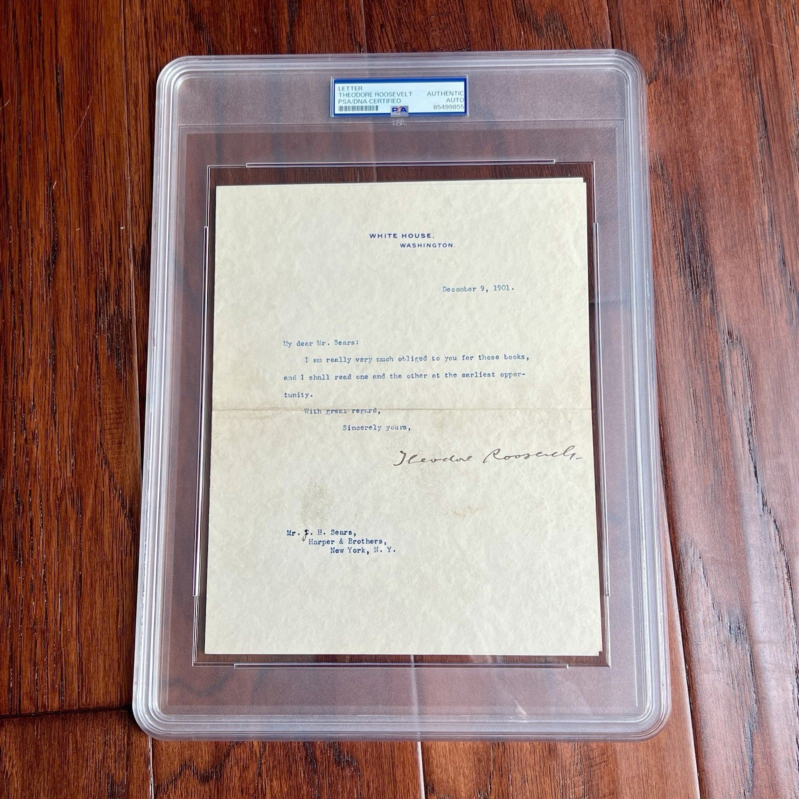 THEODORE ROOSEVELT * PSA * Autograph WHITE HOUSE Letter SIGNED as PRESIDENT