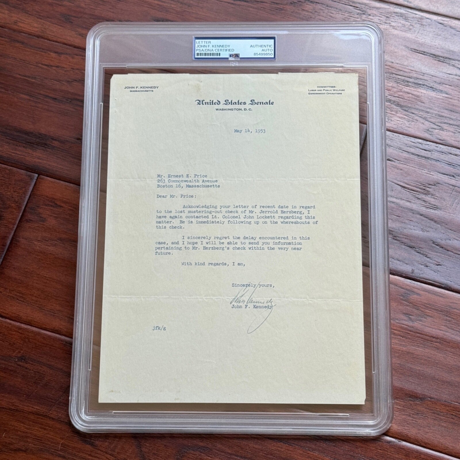 JOHN F. KENNEDY * PSA * Senate AUTOGRAPH Veterans Assistance Letter SIGNED JFK