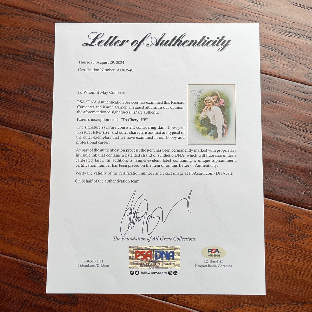 CARPENTERS * PSA/DNA * KAREN & RICHARD AUTOGRAPH "CARPENTERS" ALBUM SIGNED LP