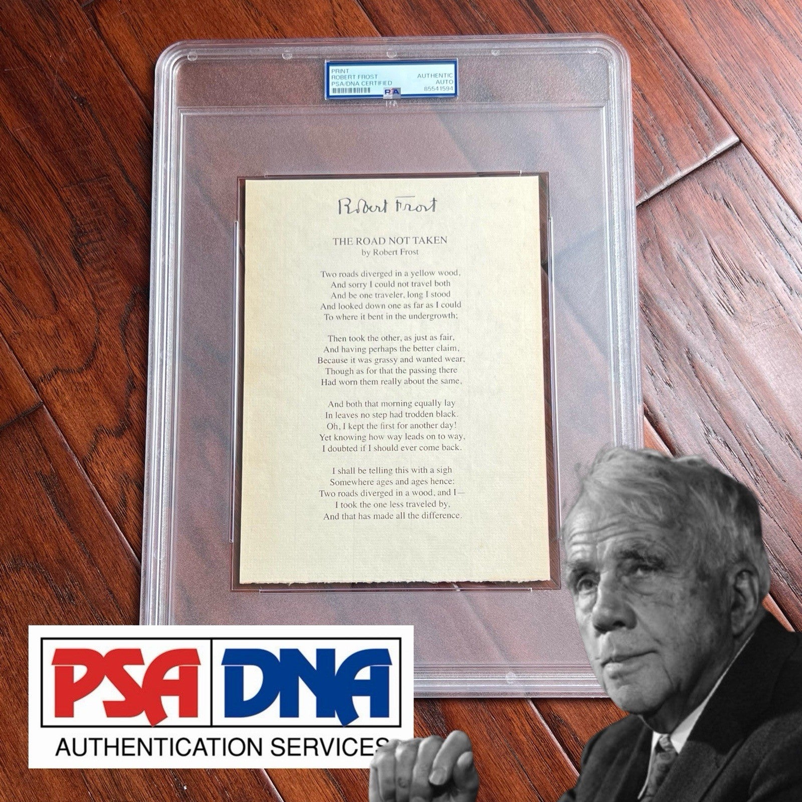 ROBERT FROST * PSA * Autograph "ROAD NOT TAKEN" Signed Souvenir Printed POEM