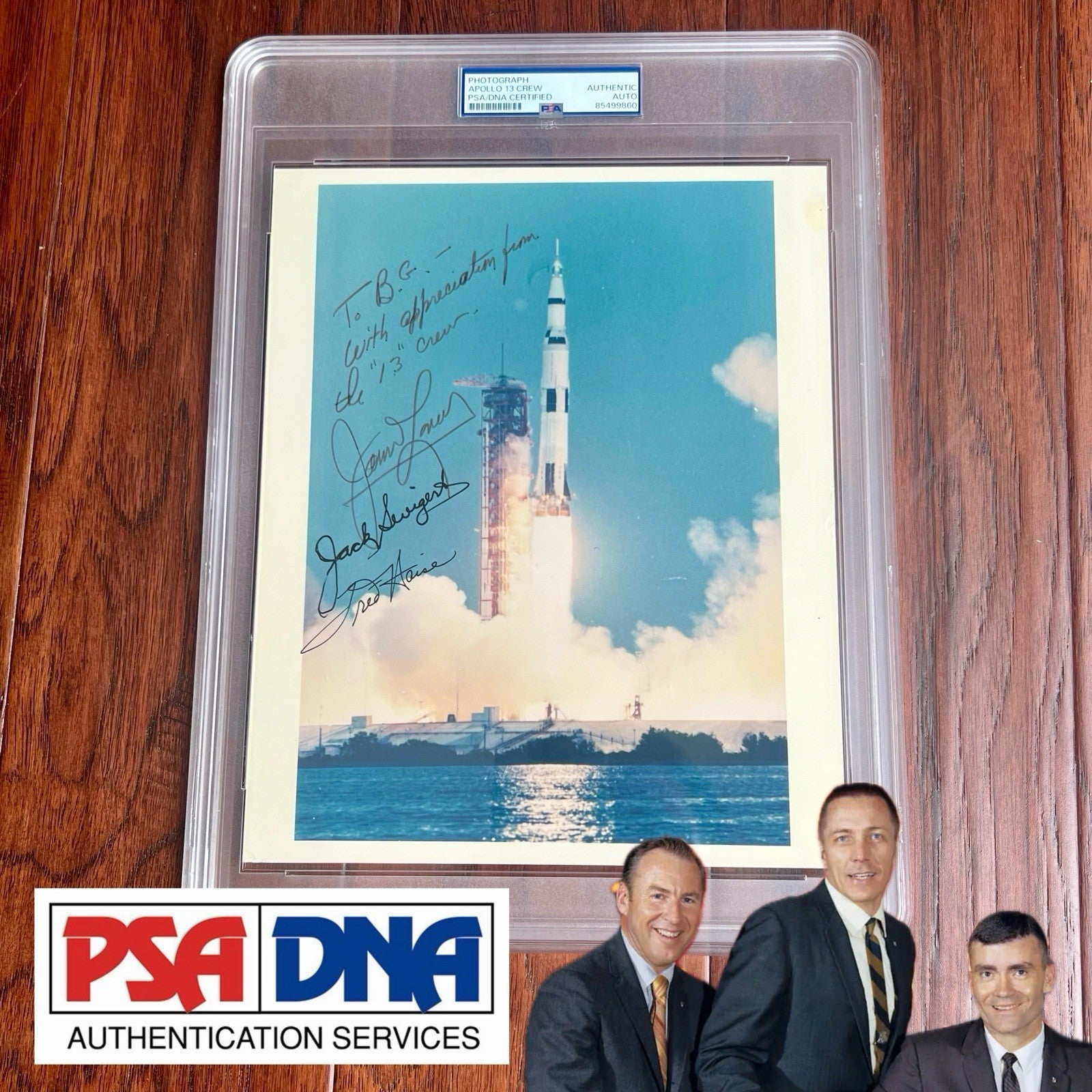 APOLLO 13 * PSA * Crew AUTOGRAPH Launch Photo SIGNED * LOVELL HAISE JACK SWIGERT