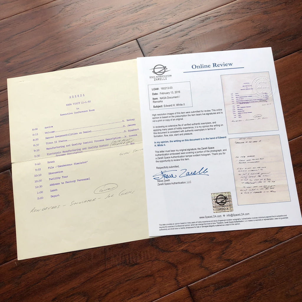 EDWARD H WHITE * Zarelli LOA * NASA ORIENTATION PAPERS + Autograph SPEECH 