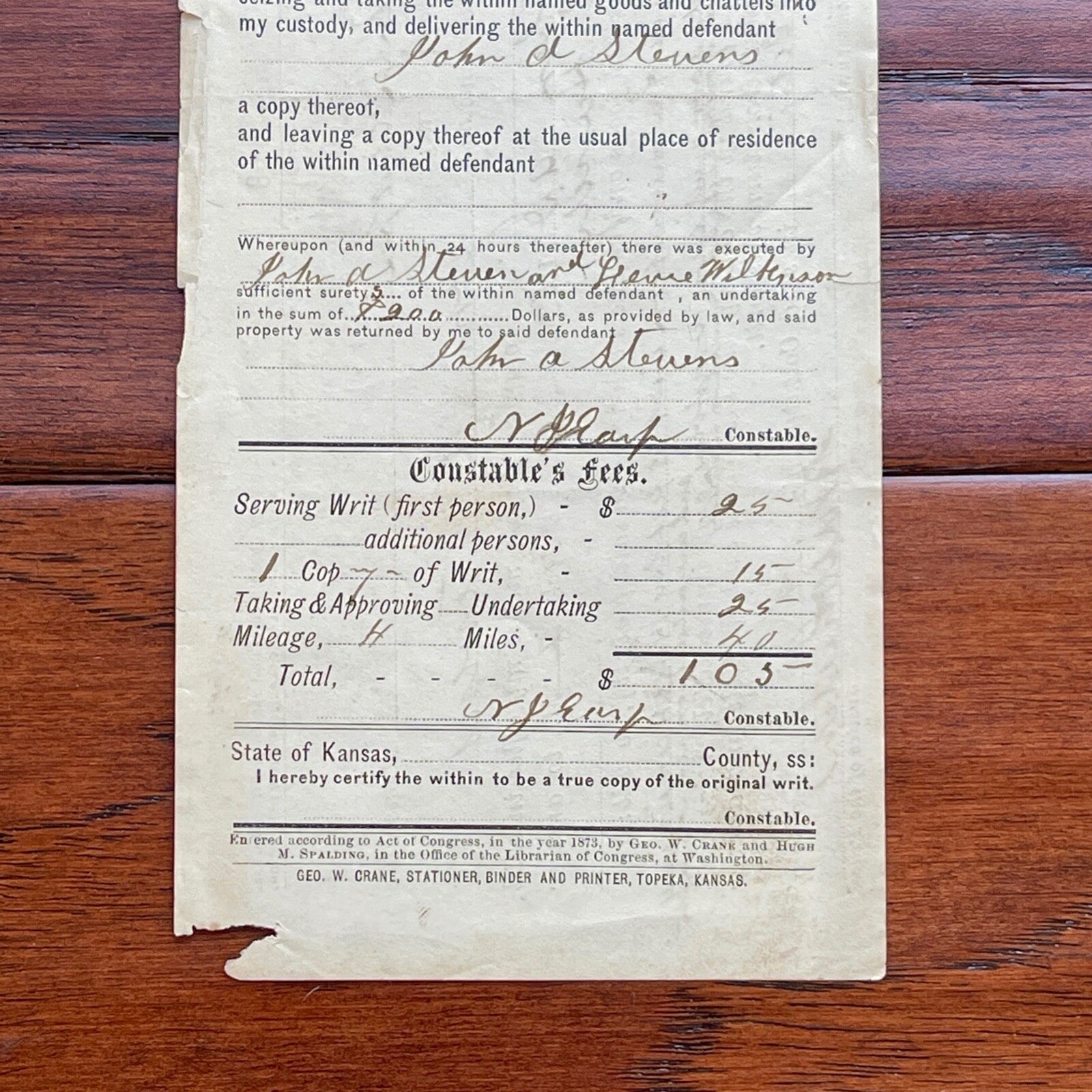NEWTON EARP * PSA * Western Lawman AUTOGRAPH Sheriff's Writ SIGNED * WYATT EARP