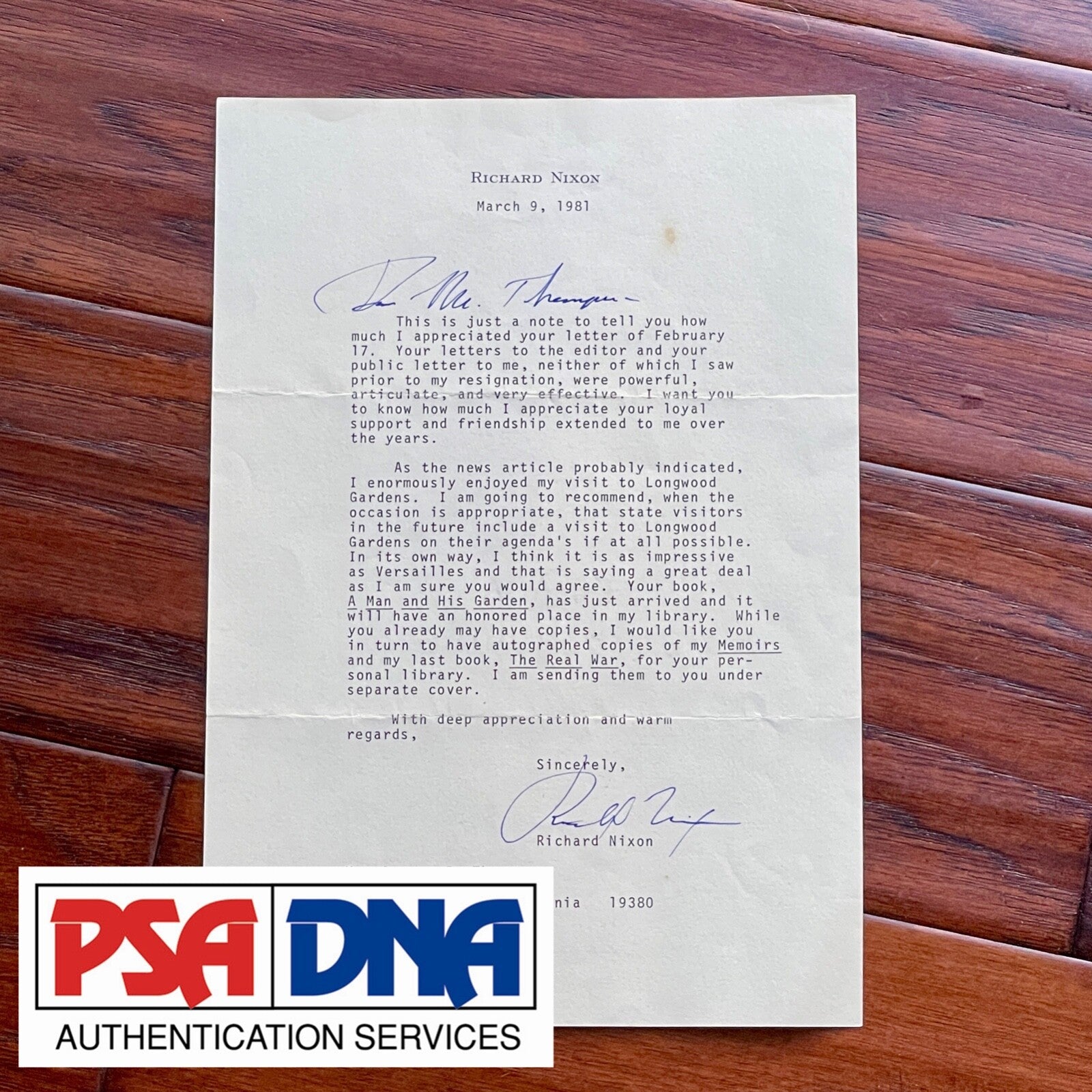 RICHARD NIXON * PSA/DNA Autograph Letter on RESIGNATION & MEMOIRS Signed * 1981