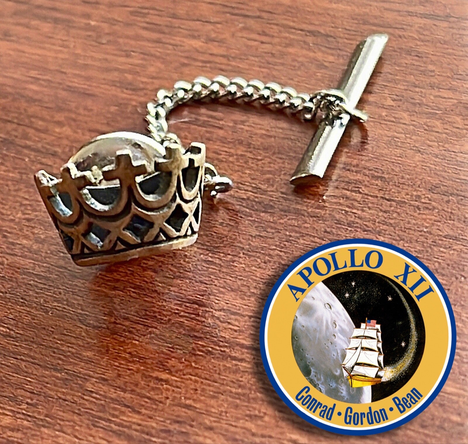 APOLLO 12 * LUNAR SURFACE-FLOWN Crown Tie Tack * ALAN BEAN * MOON
