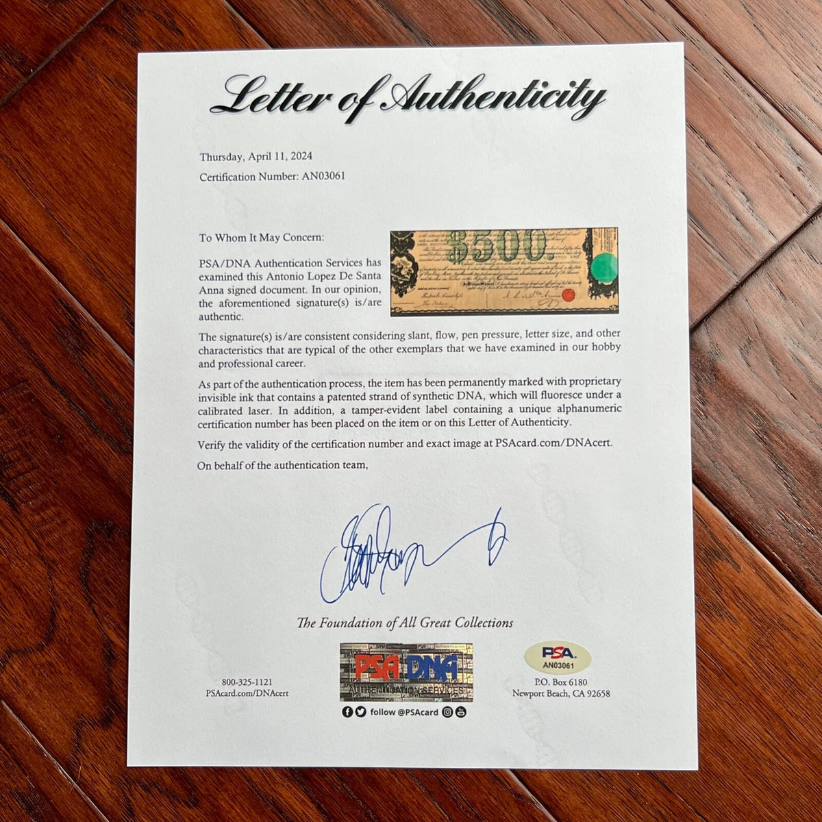 ANTONIO LOPEZ DE SANTA ANNA * PSA/DNA * Autograph Bond Certificate Signed Alamo