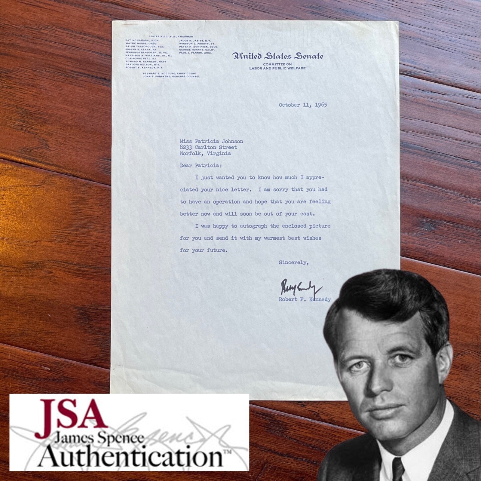 ROBERT F. KENNEDY * JSA * Autograph U.S. SENATE Letter SIGNED * RFK