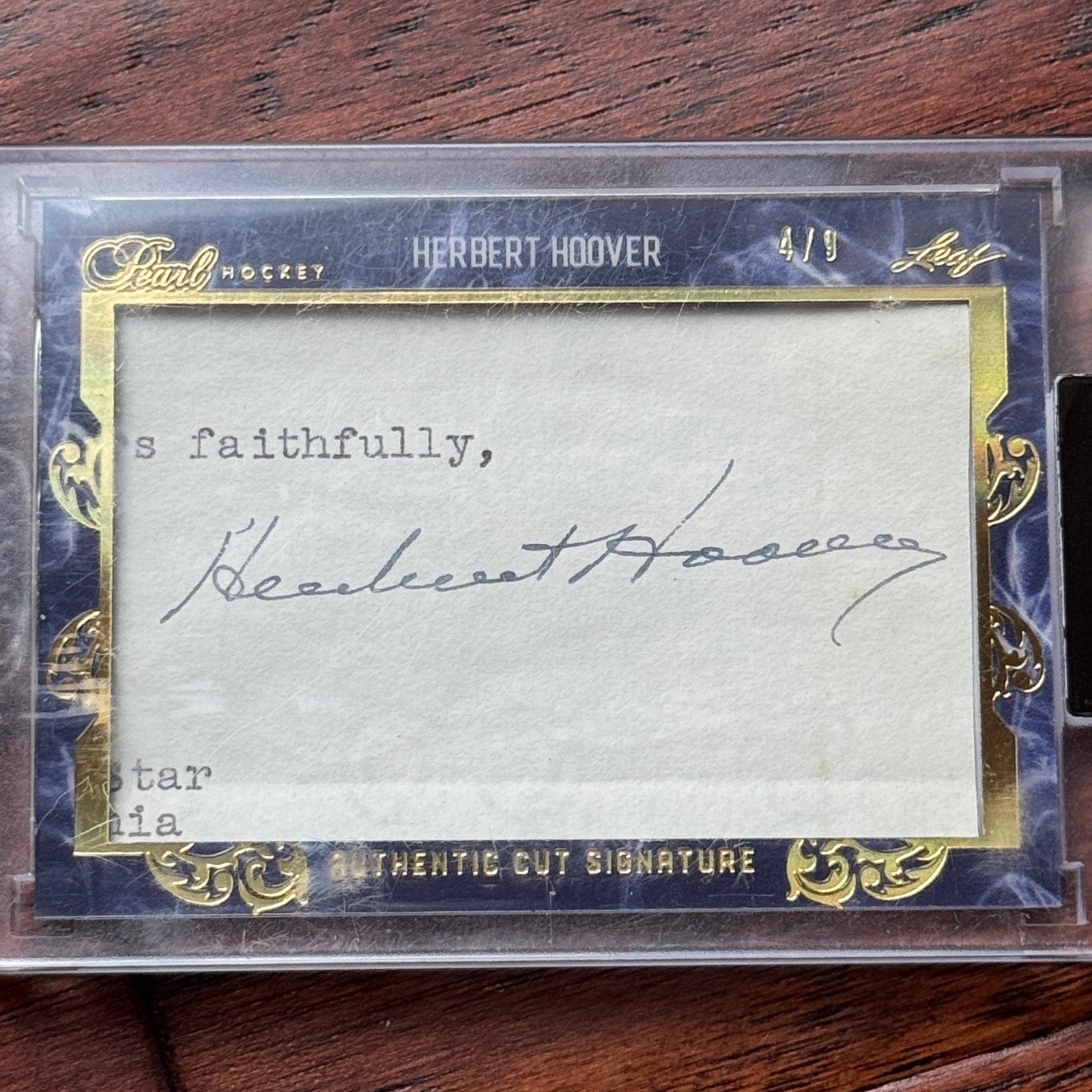 HERBERT HOOVER * Leaf * PEARL CUTS Autograph Cut Signature Signed Slab