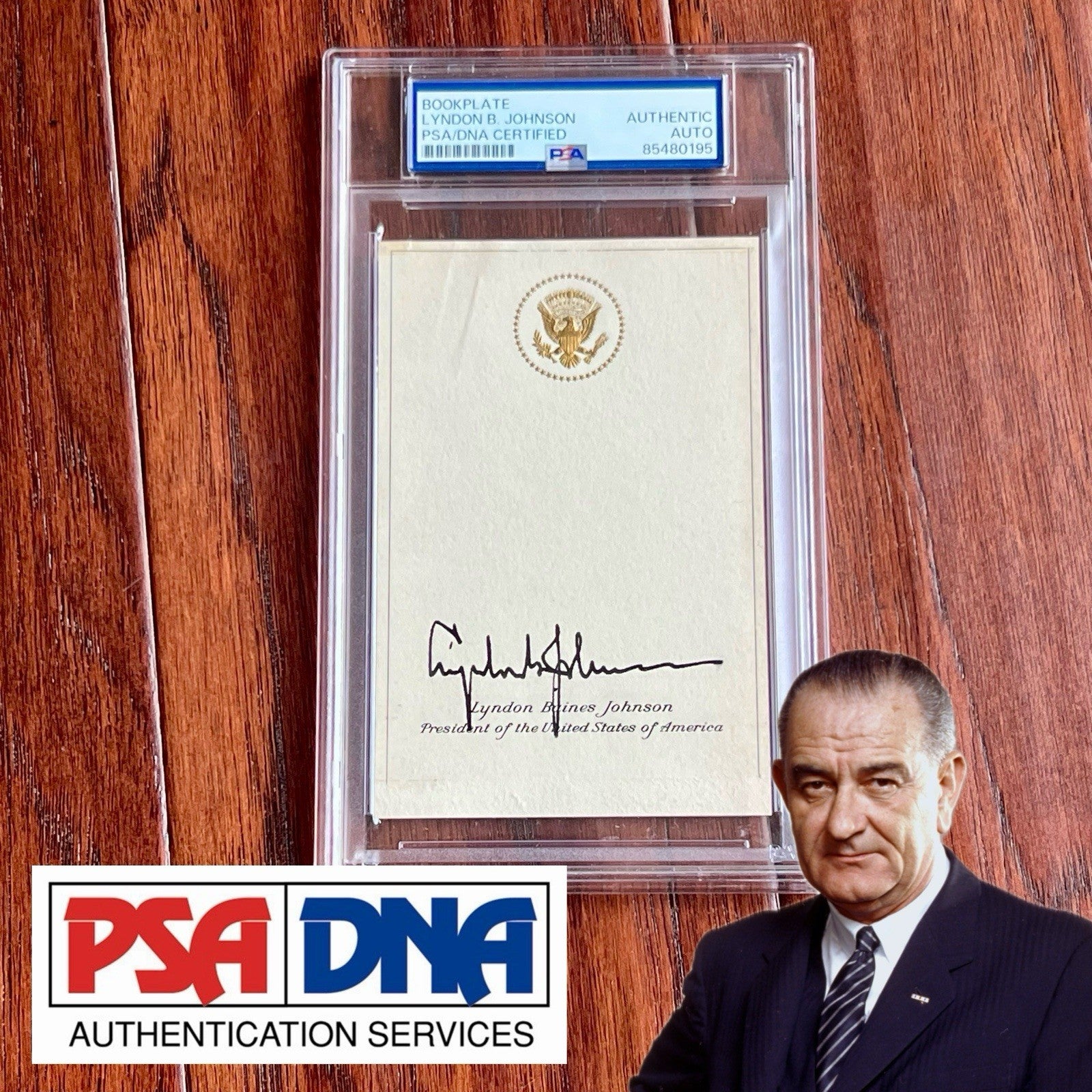 LYNDON B. JOHNSON * PSA/DNA * Autograph Bookplate Signed * LBJ President Seal