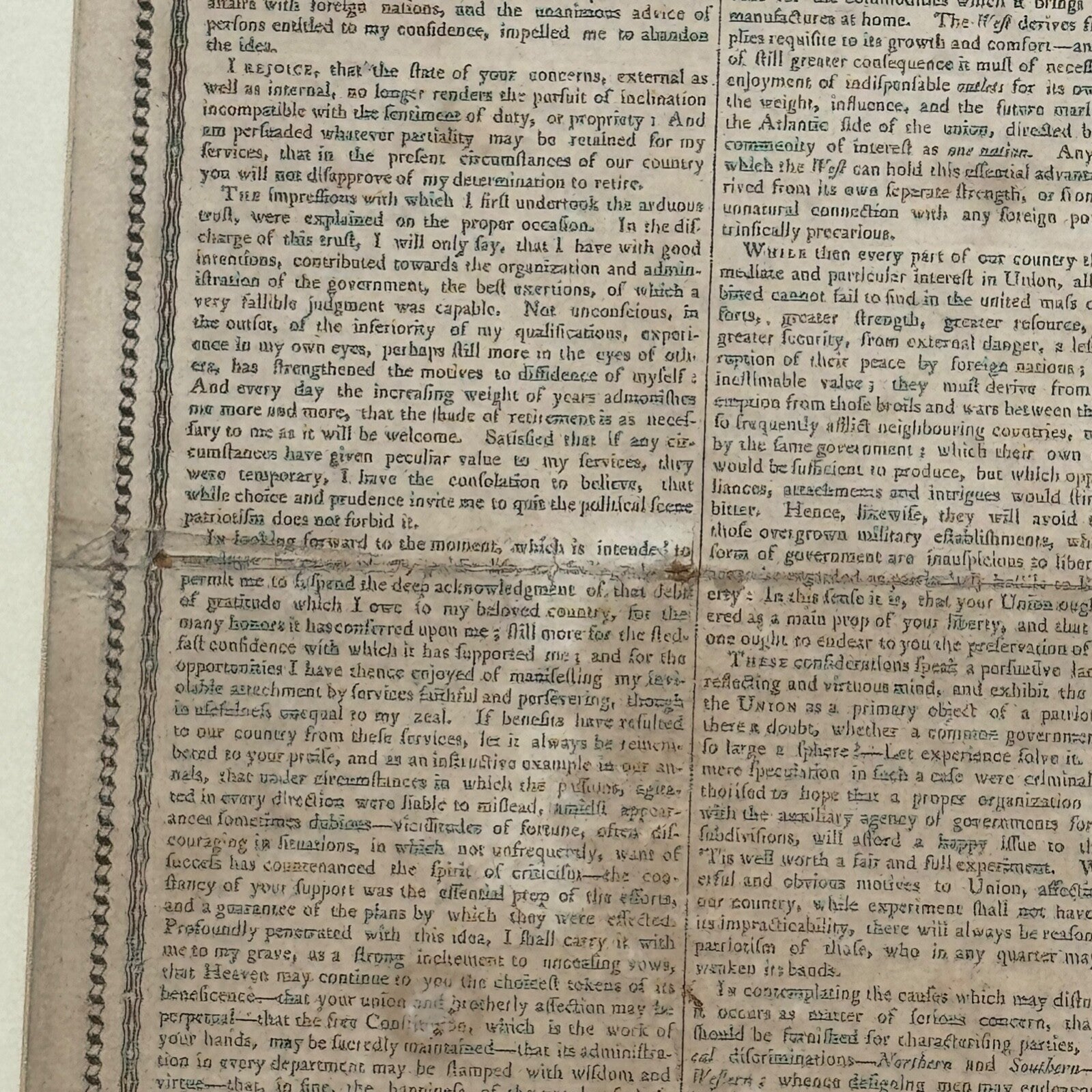 GEORGE WASHINGTON Scarce "FAREWELL ADDRESS" Printed Broadside Circa 1800