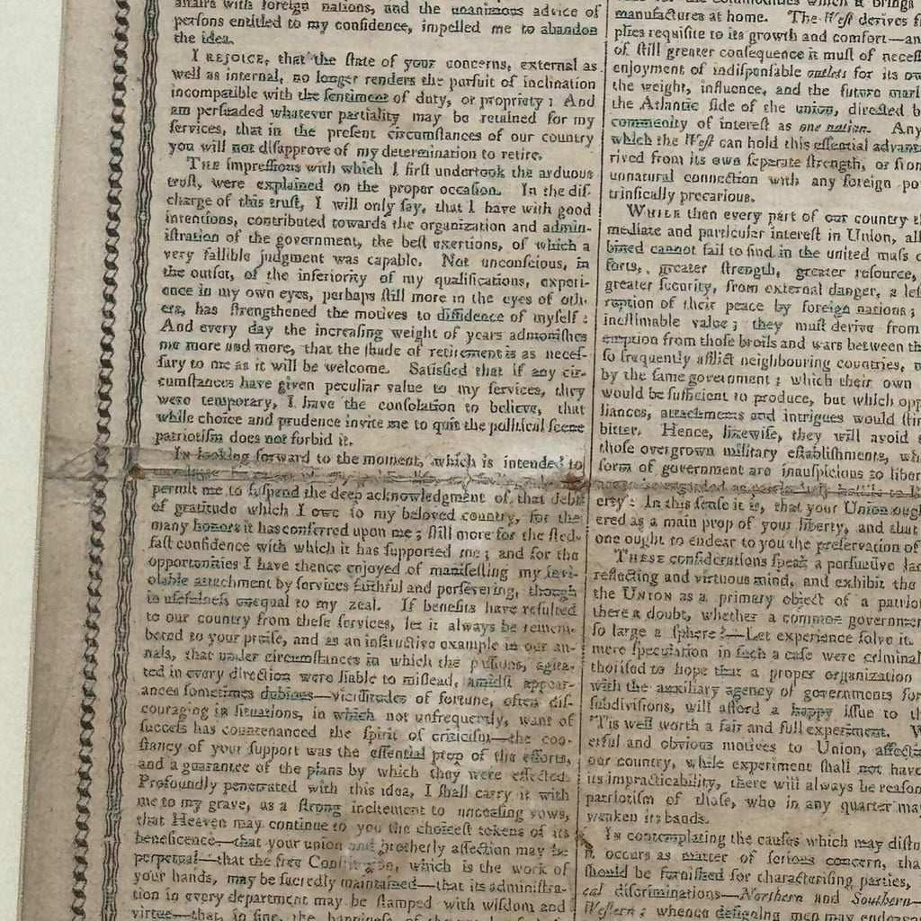 GEORGE WASHINGTON Scarce "FAREWELL ADDRESS" Printed Broadside Circa 1800