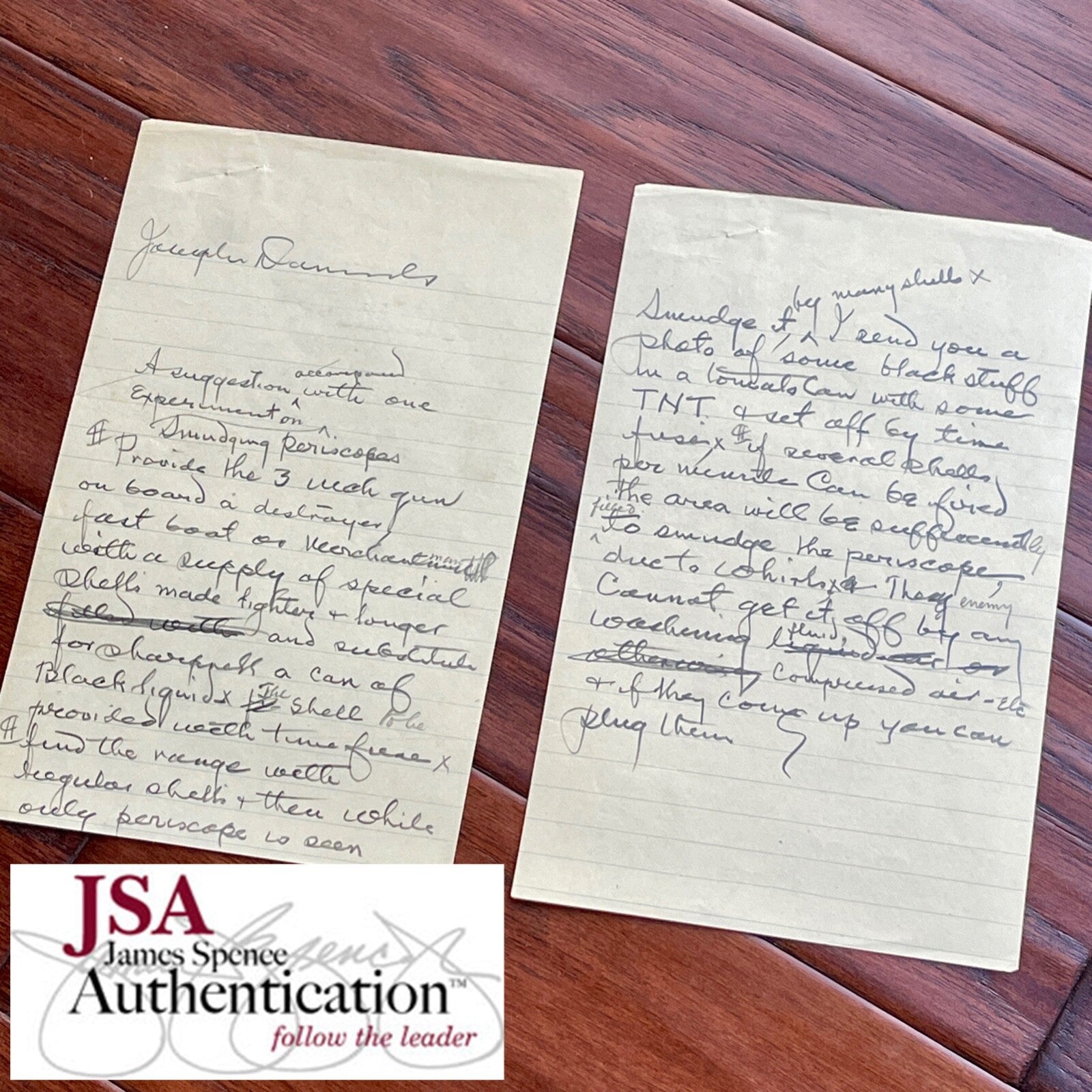 THOMAS EDISON * JSA * AUTOGRAPH Secret SUBMARINE EXPERIMENT Note SIGNED * WWI