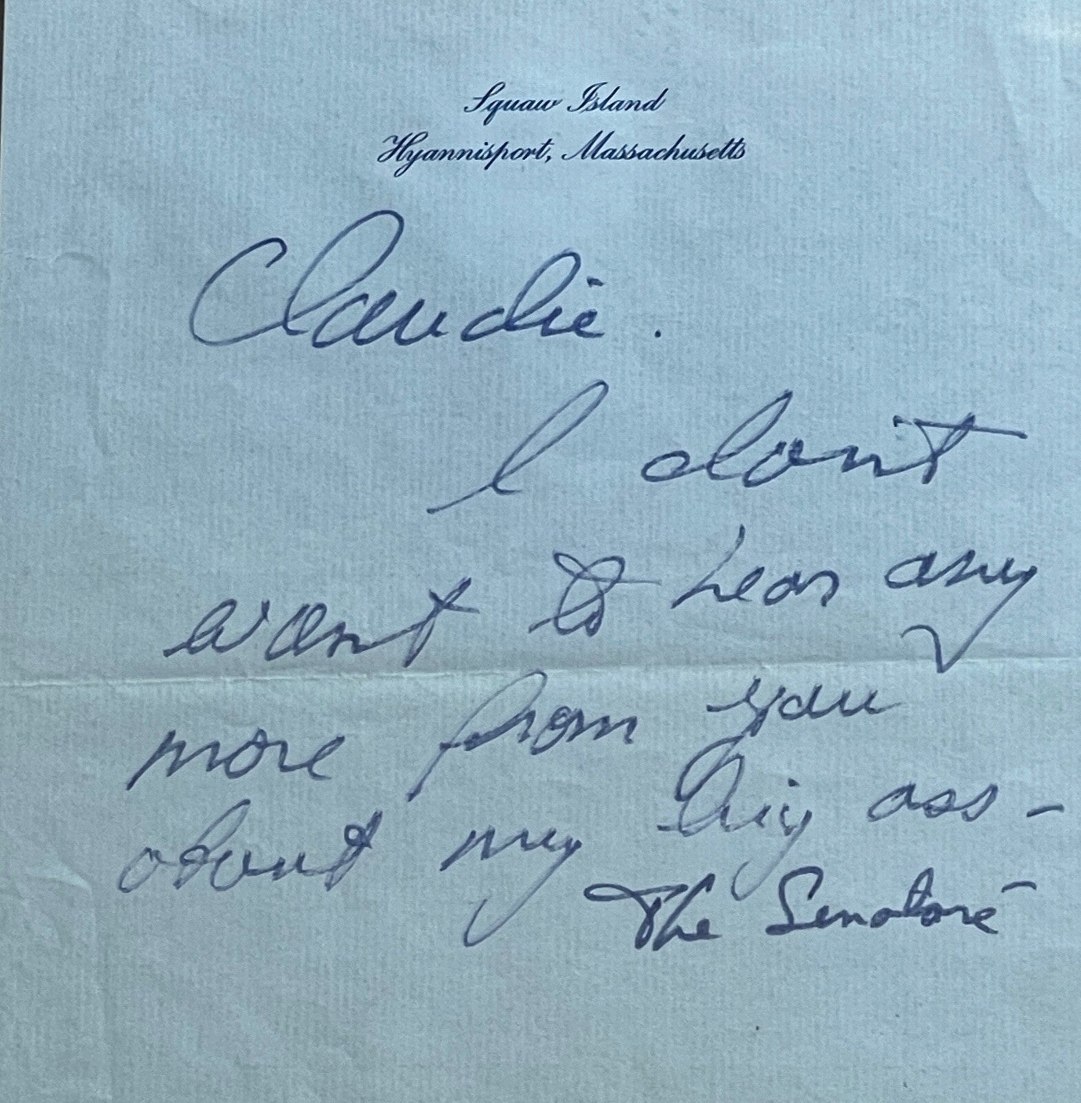 TED KENNEDY * PSA * Humorous "My Big Ass" AUTOGRAPH Note SIGNED * "The Senatoré"
