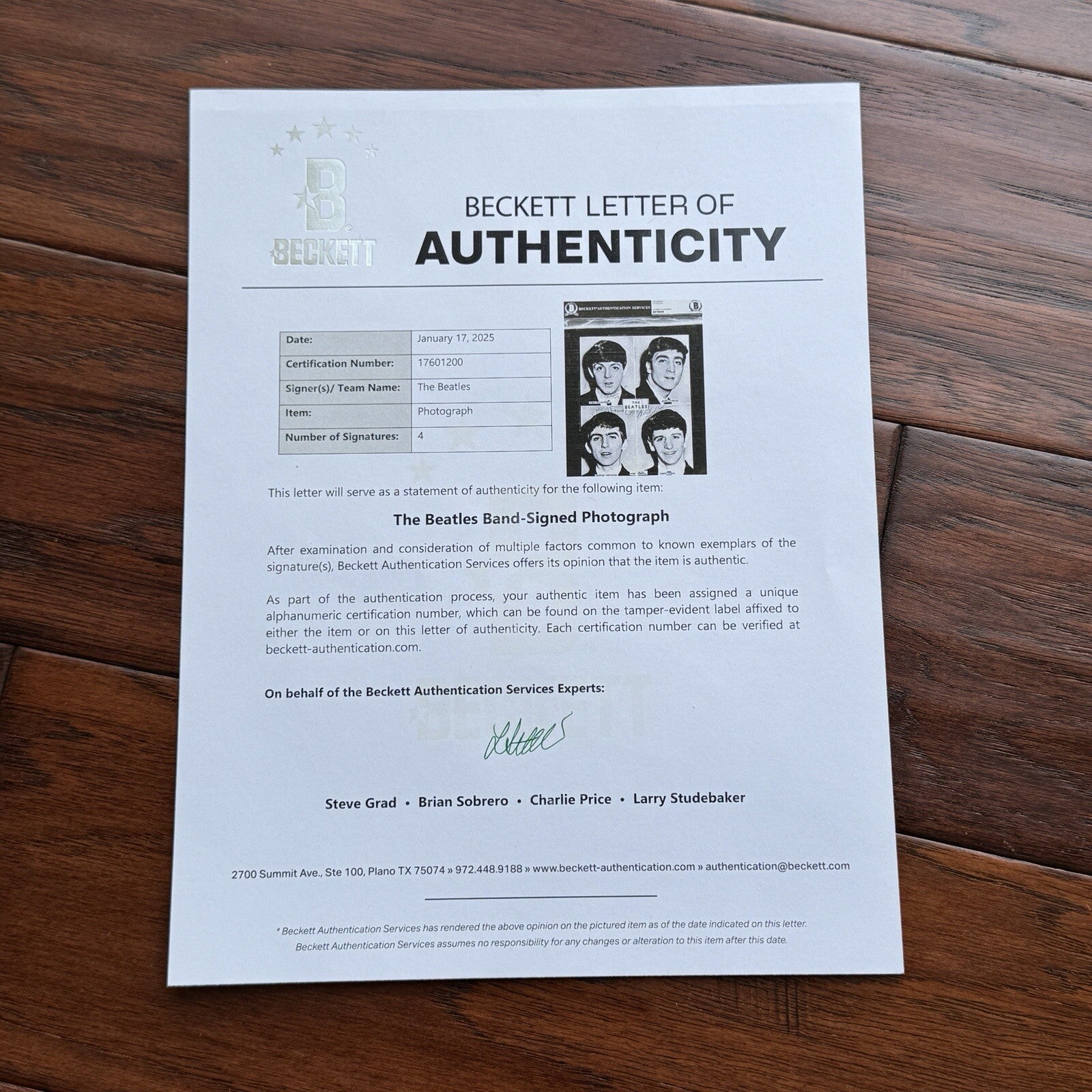 THE BEATLES * Beckett BAS * Band Signed Promo Photo Autograph * John Lennon