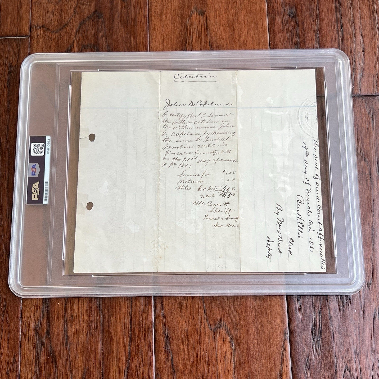 PAT GARRETT * PSA * Signed 1881 Billy the Kid Lawman Autograph SHERIFF Subpoena