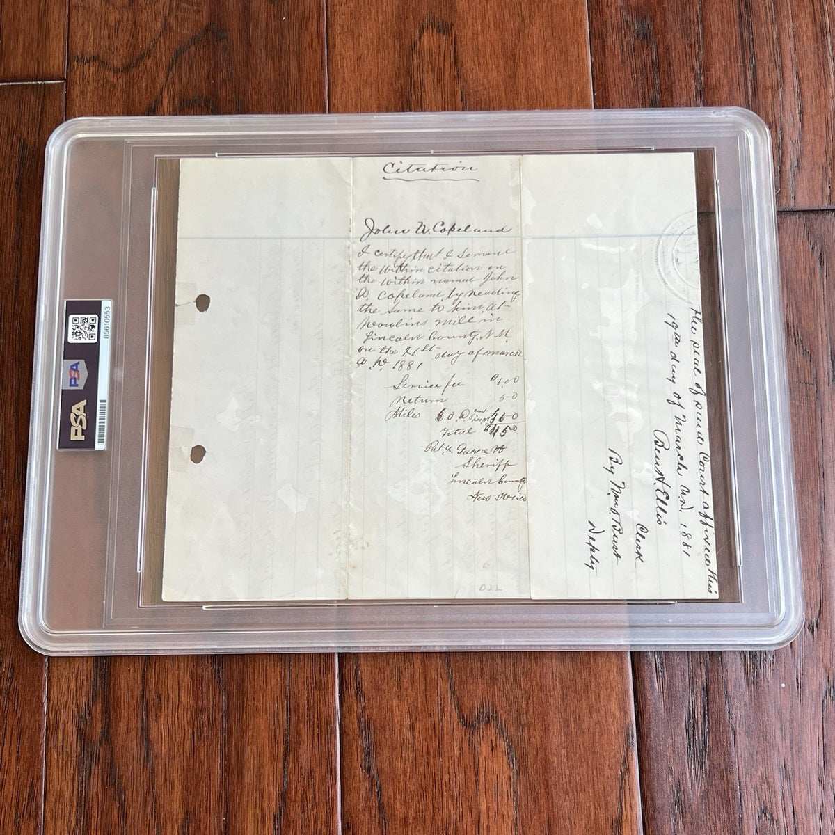 PAT GARRETT * PSA * Signed 1881 Billy the Kid Lawman Autograph SHERIFF Subpoena