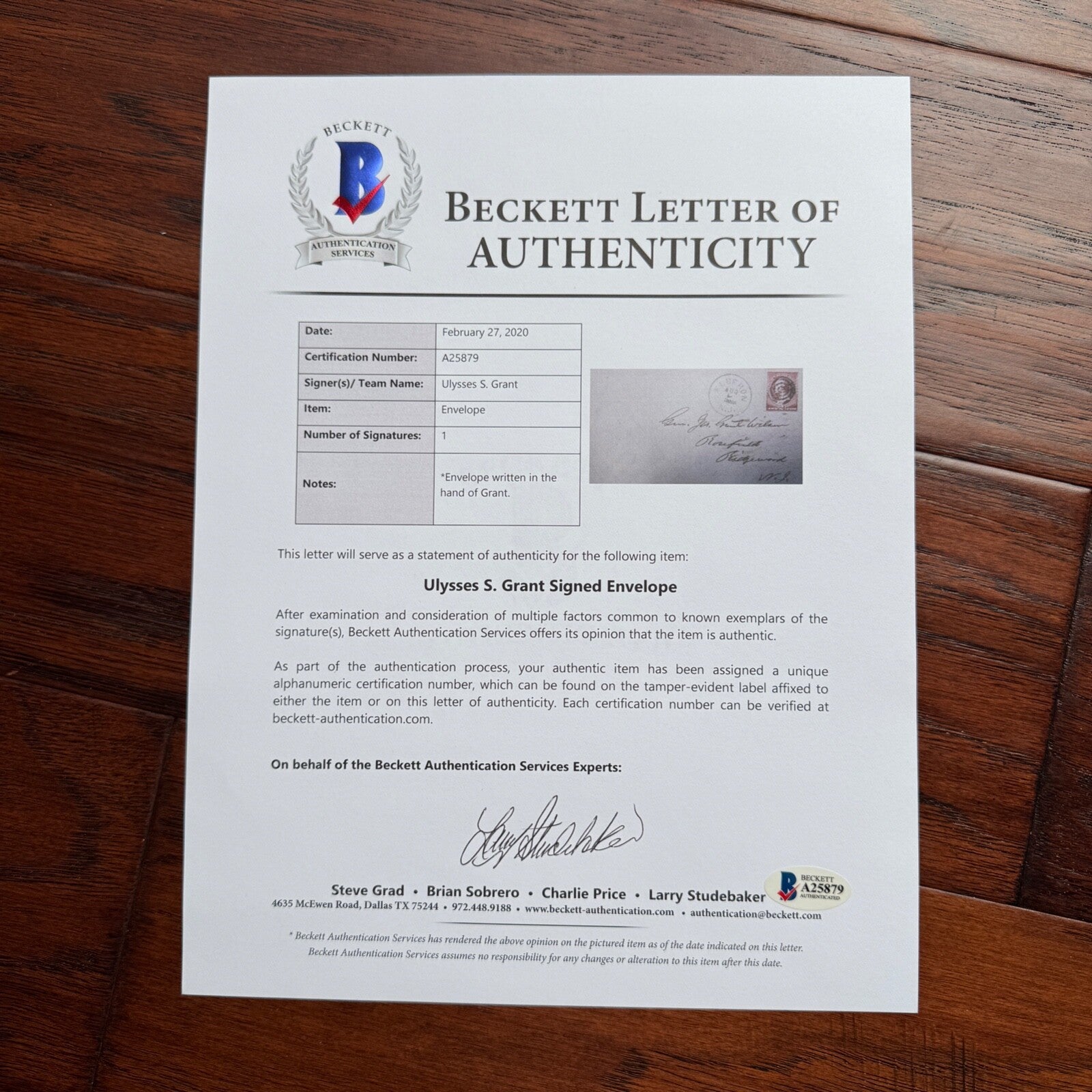 ULYSSES S. GRANT * BAS * Tragic 1884 AUTOGRAPH Envelope SIGNED * Elberon, NJ