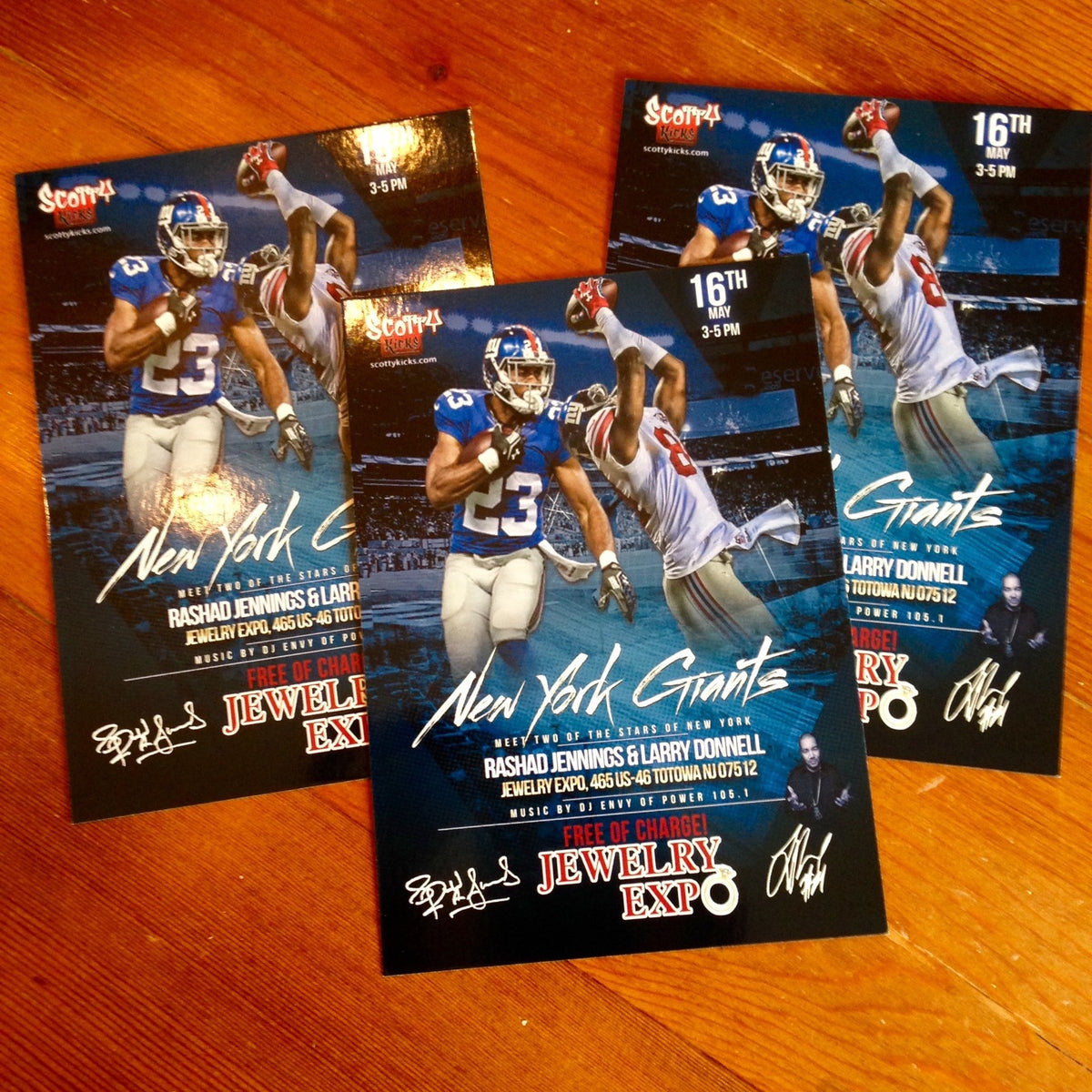 NY Giants * MOORE * DONNELL * JENNINGS 3X Double Signed AUTOGRAPH FOOTBALL Proof